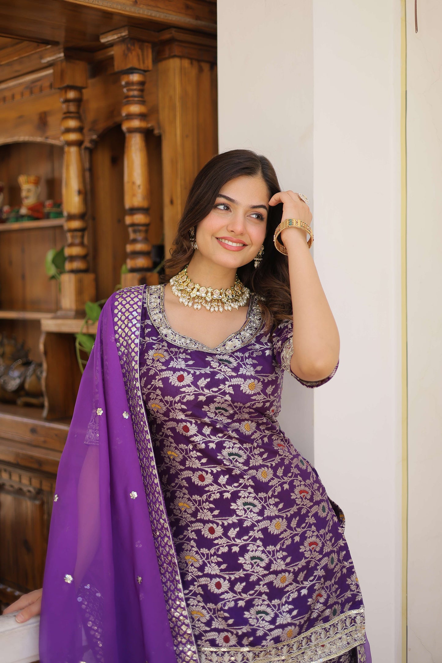 Purple Faux Blooming Sequins Embroidered Sharara Set with Matching Dupatta  Festive & Party Wear 2024