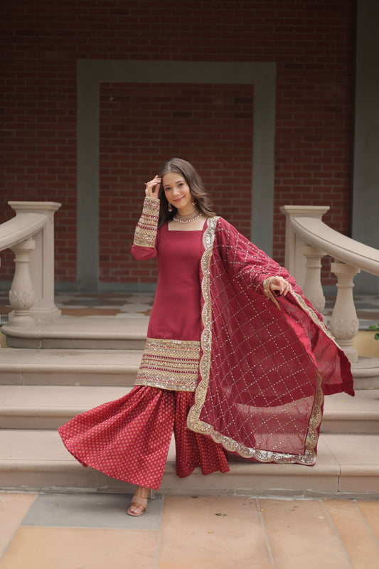 Gajri  Faux Blooming Sequins Embroidered Gown with Matching Dupatta