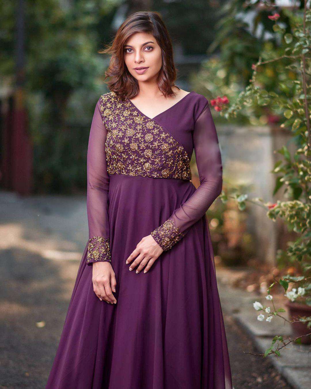 Purple Elegant Faux Blooming Designer Gown with Rich Embroidery  Premium Ready-to-Wear Dress