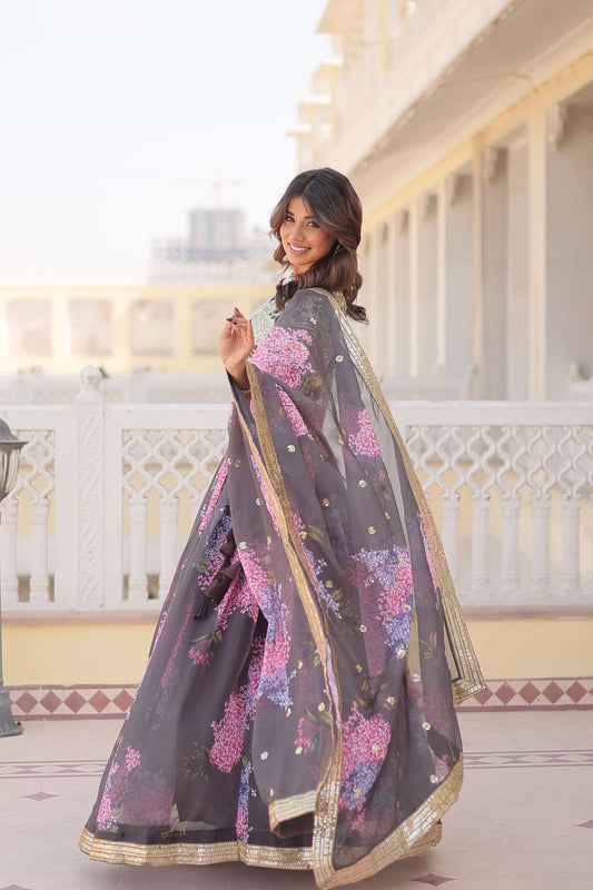 Digital Printed Russian Silk Lehenga Choli with Sequins Dupatta ?