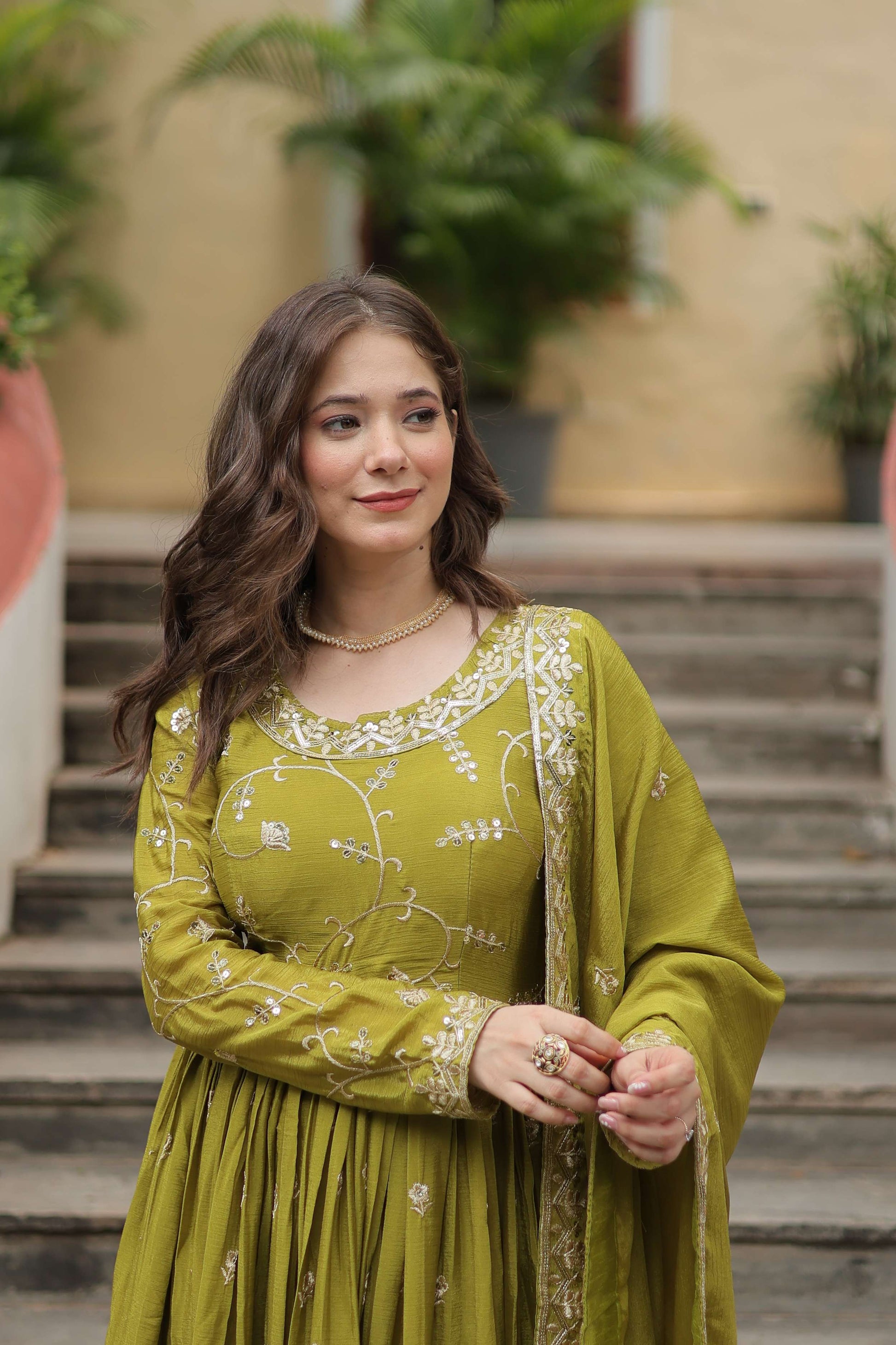 Pista Premium Chinon Sequins Embroidered Kurti with Sharara & Dupatta Set