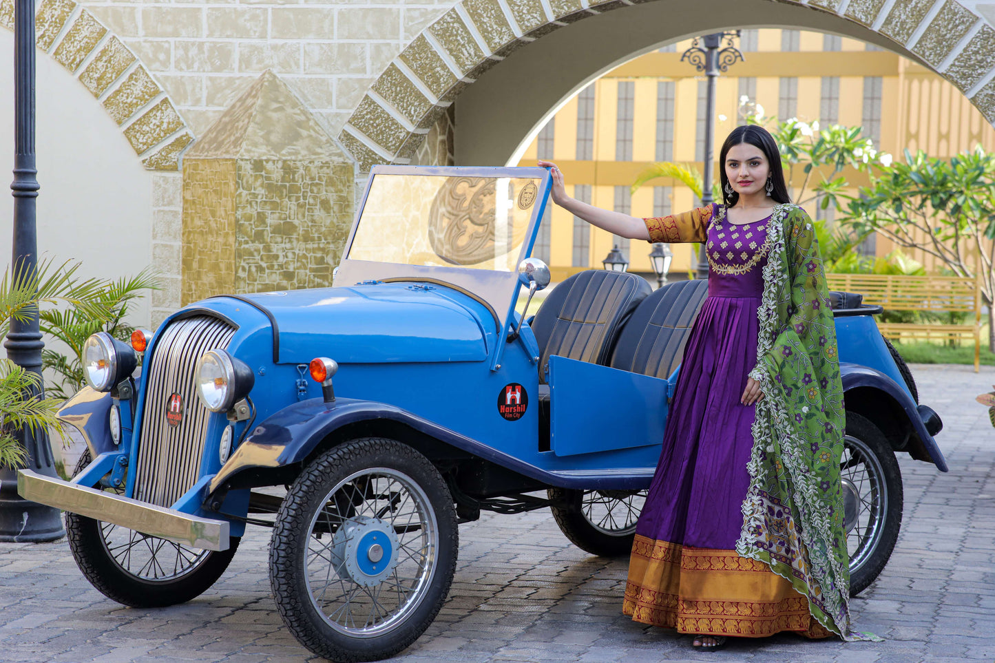 Green Premium Silk Designer Gown with Jequard Weaving & Embroidered Dupatta  Ready-to-Wear Set