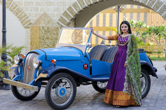 Green Premium Silk Designer Gown with Jequard Weaving & Embroidered Dupatta  Ready-to-Wear Set
