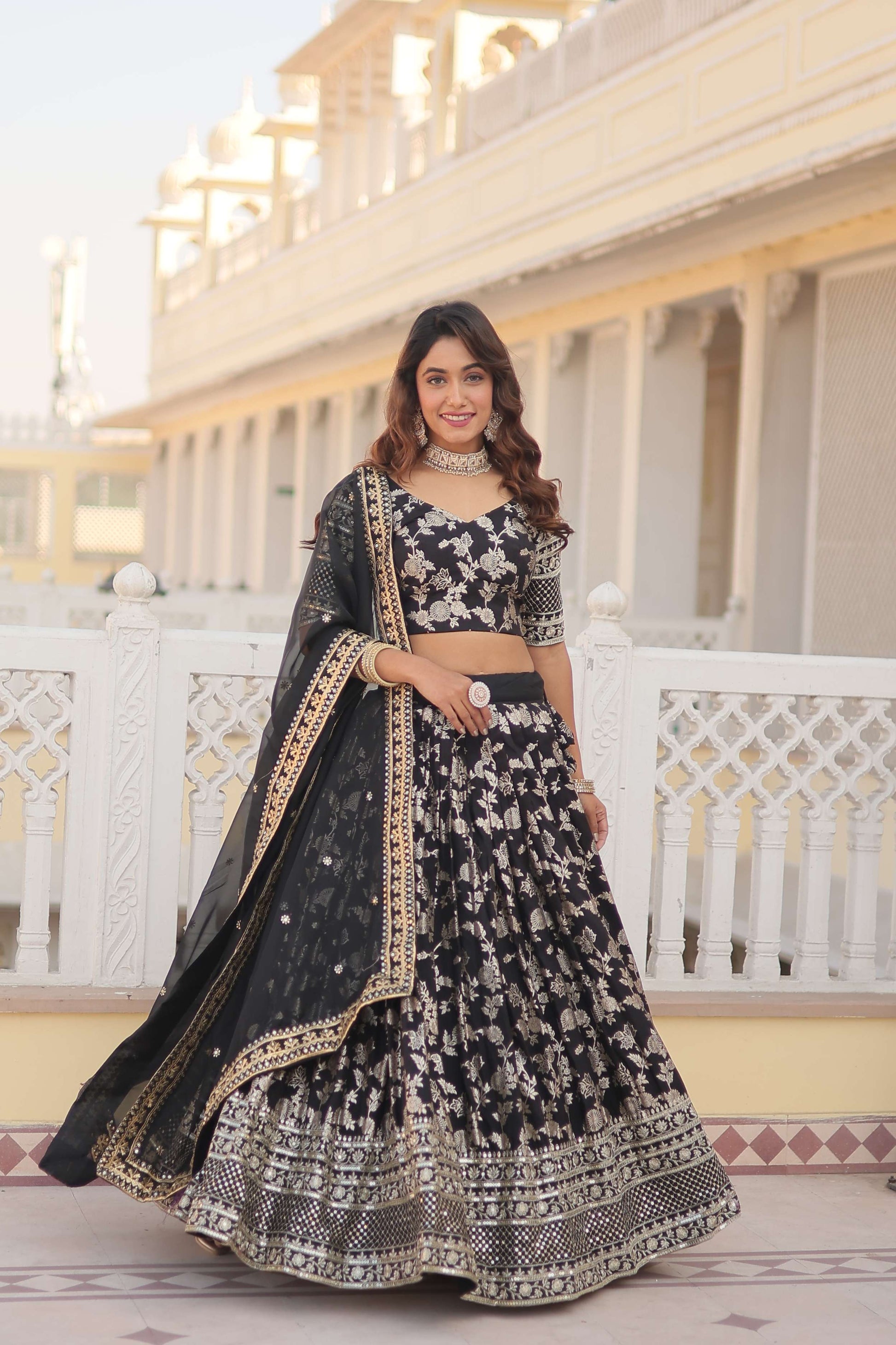 Designer Pure Viscose Jacquard Embroidered Lehenga Choli with Dupatta ?