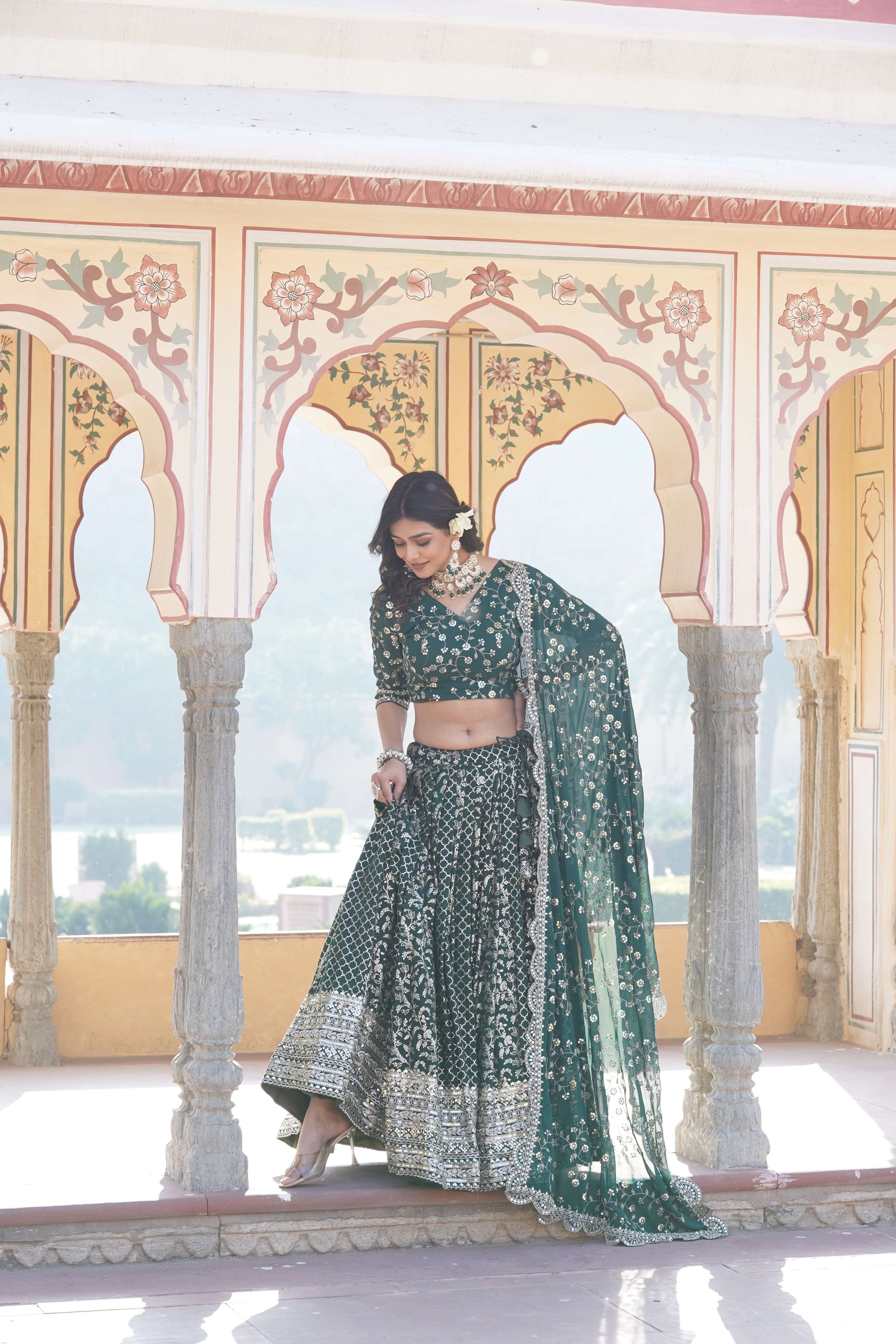 Designer Pure Viscose Jacquard Lehenga Choli with Sequins Dupatta 