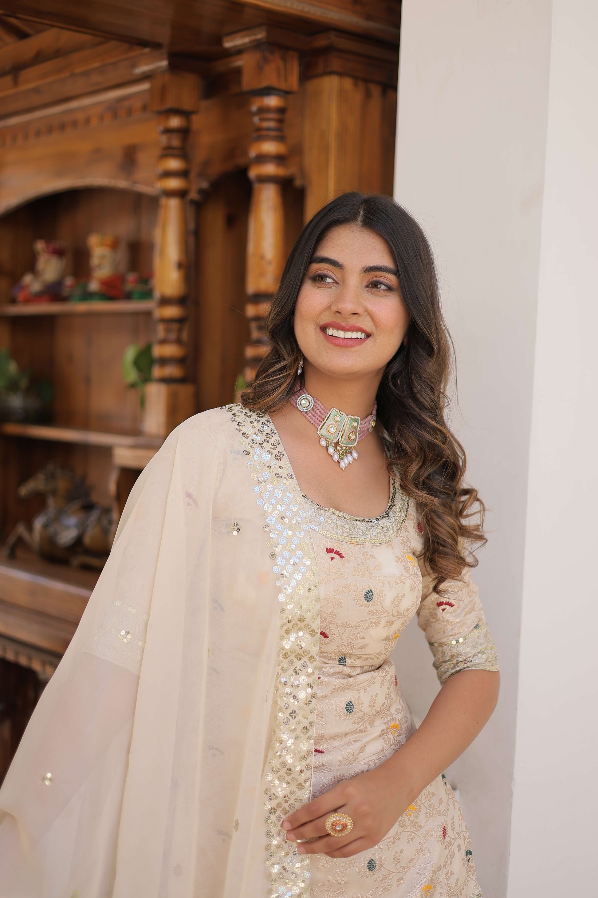 White Faux Blooming Sequins Embroidered Sharara Set with Matching Dupatta  Festive & Party Wear 2024