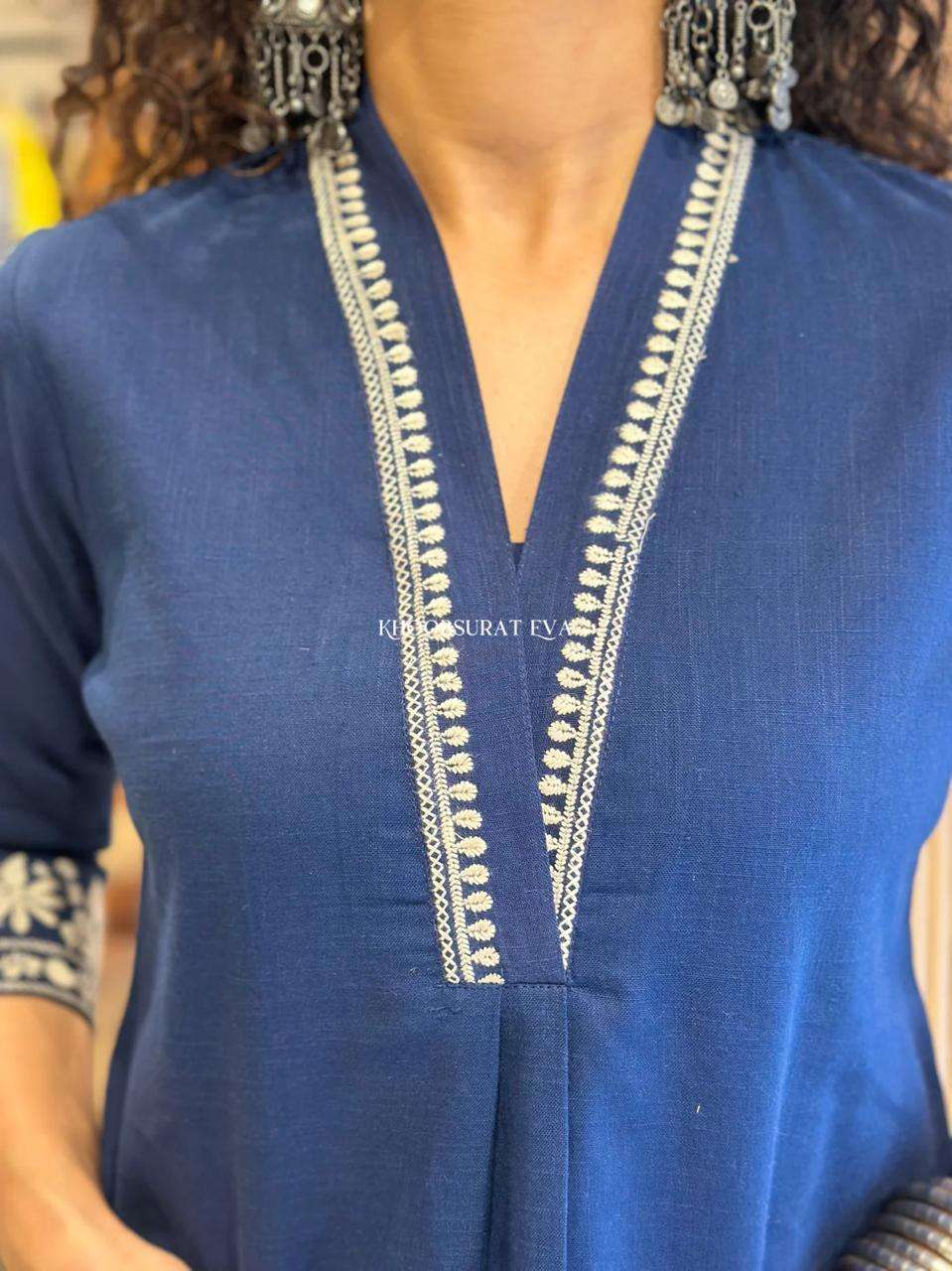Women's Cotton Embroidery Straight Kurti With Pant Set