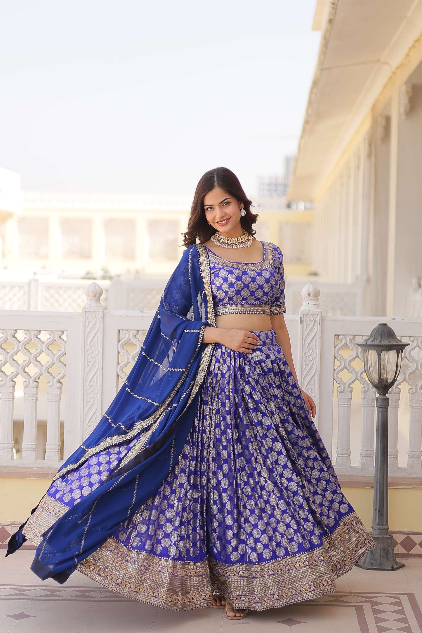 Designer Dyable Viscose Jacquard Lehenga Choli with Sequins Dupatta