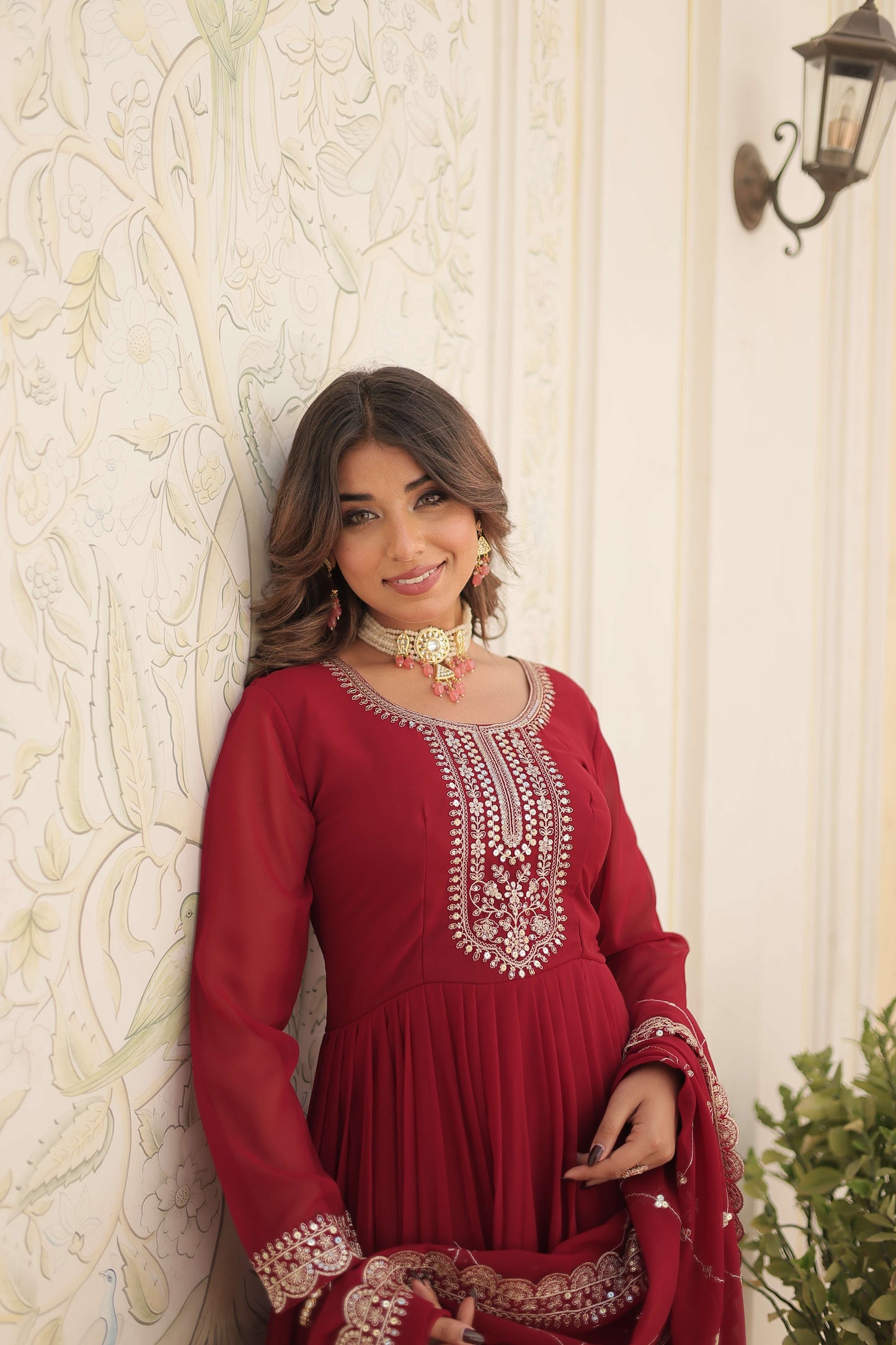Maroon Faux Blooming Sequins Embroidered Gown with Matching Dupatta  Festive & Party Wear 2024