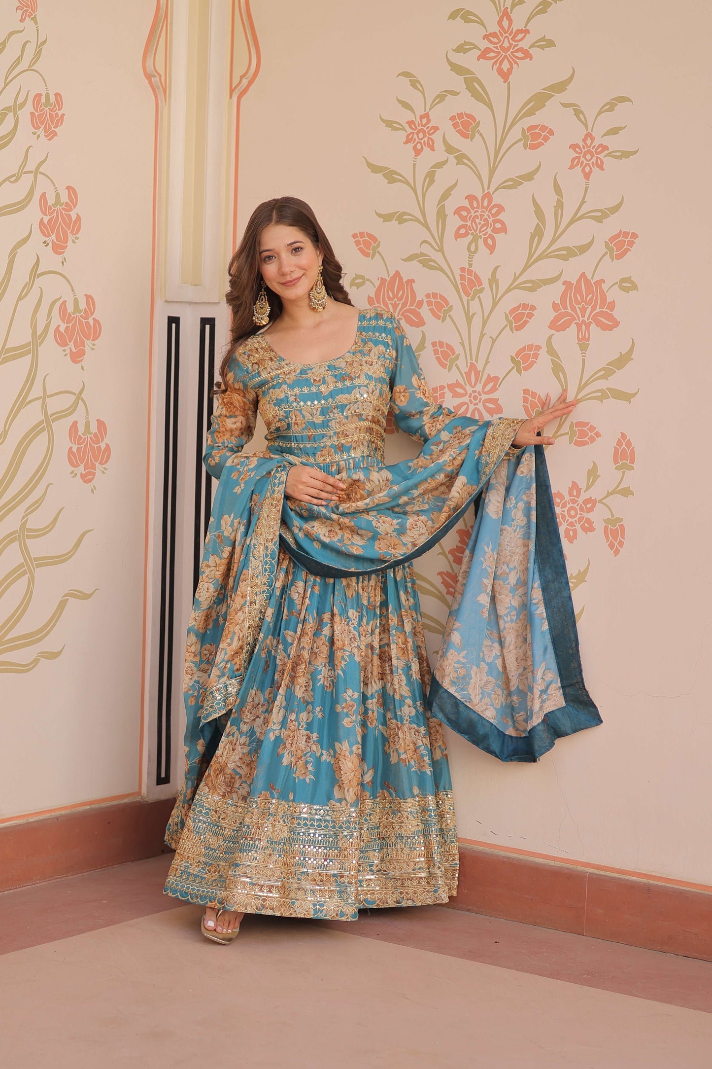 Rama Premium Russian Silk Designer Gown with Sequins Embroidered Dupatta – Partywear