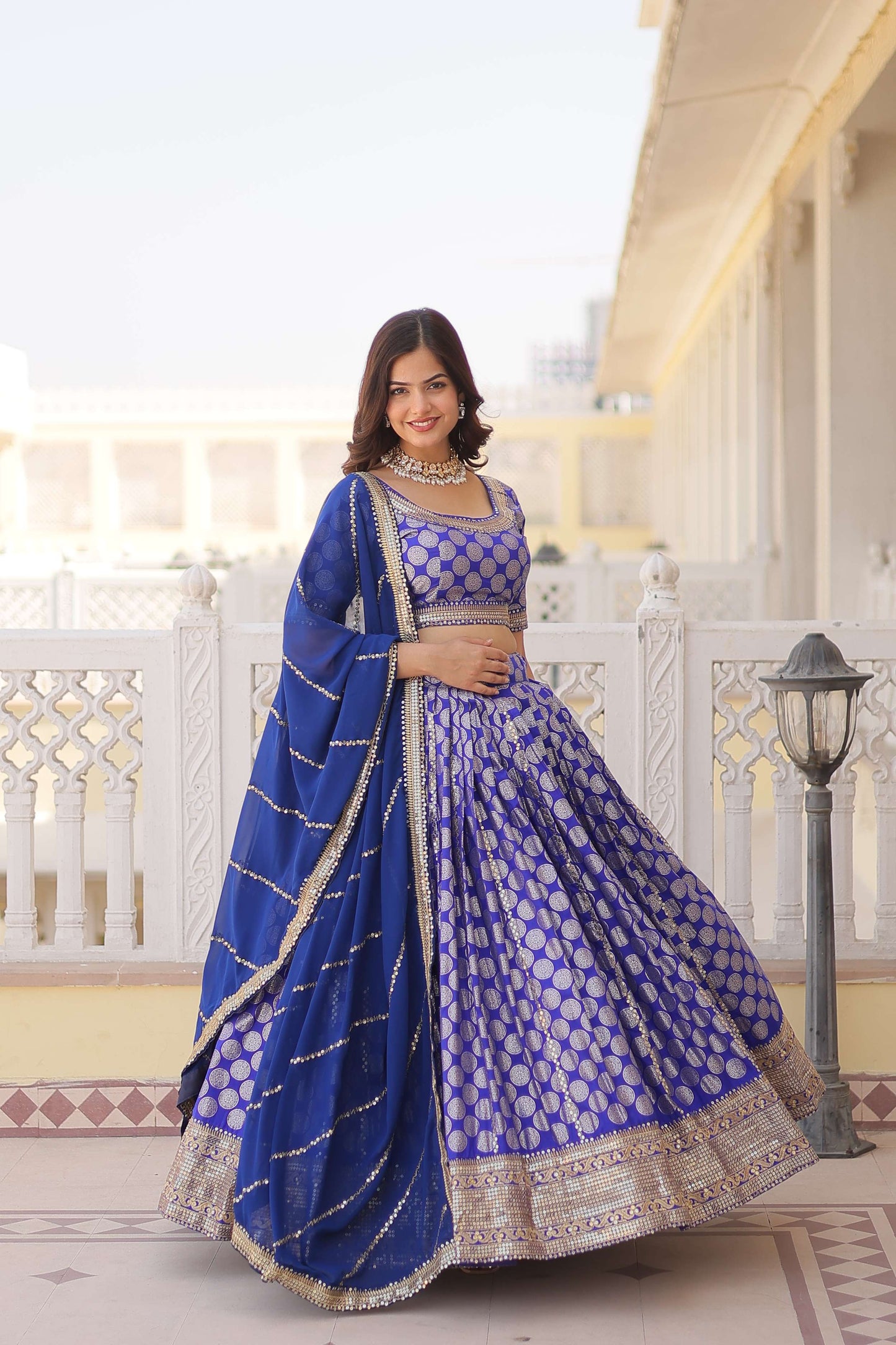 Designer Dyable Viscose Jacquard Lehenga Choli with Sequins Dupatta