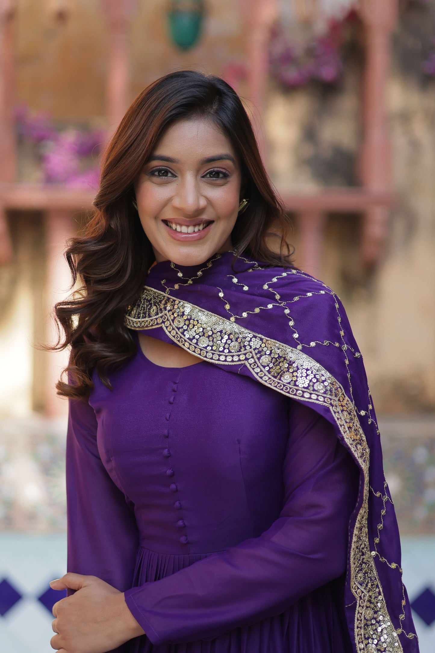 Jambli Star Georgette Fully Flared Gown with Sequins Embroidered Dupatta