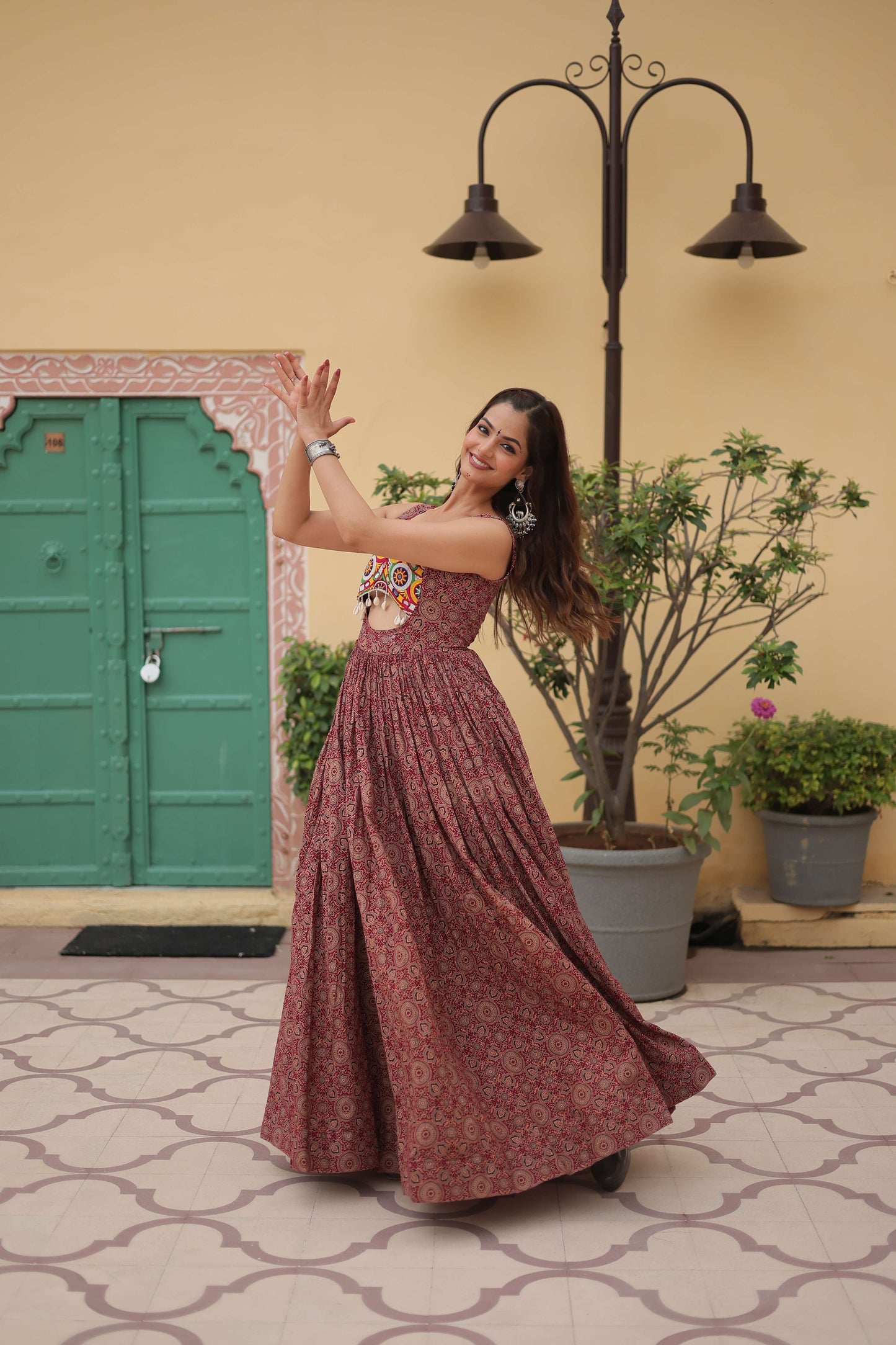 Maroon Faux Georgette Designer Gown  Fully Flared Elegant Party & Wedding Set