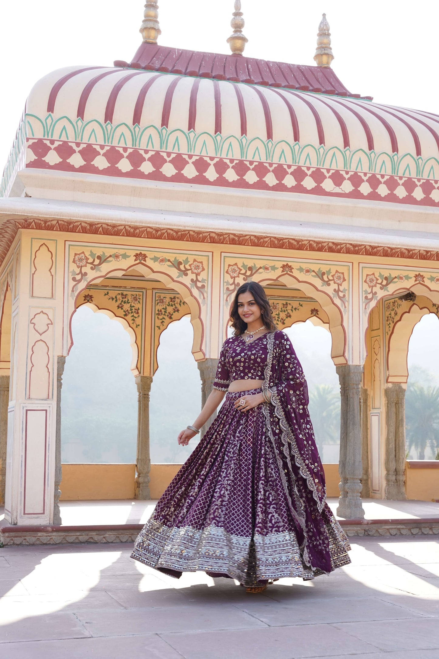 Designer Pure Viscose Jacquard Lehenga Choli with Sequins Dupatta
