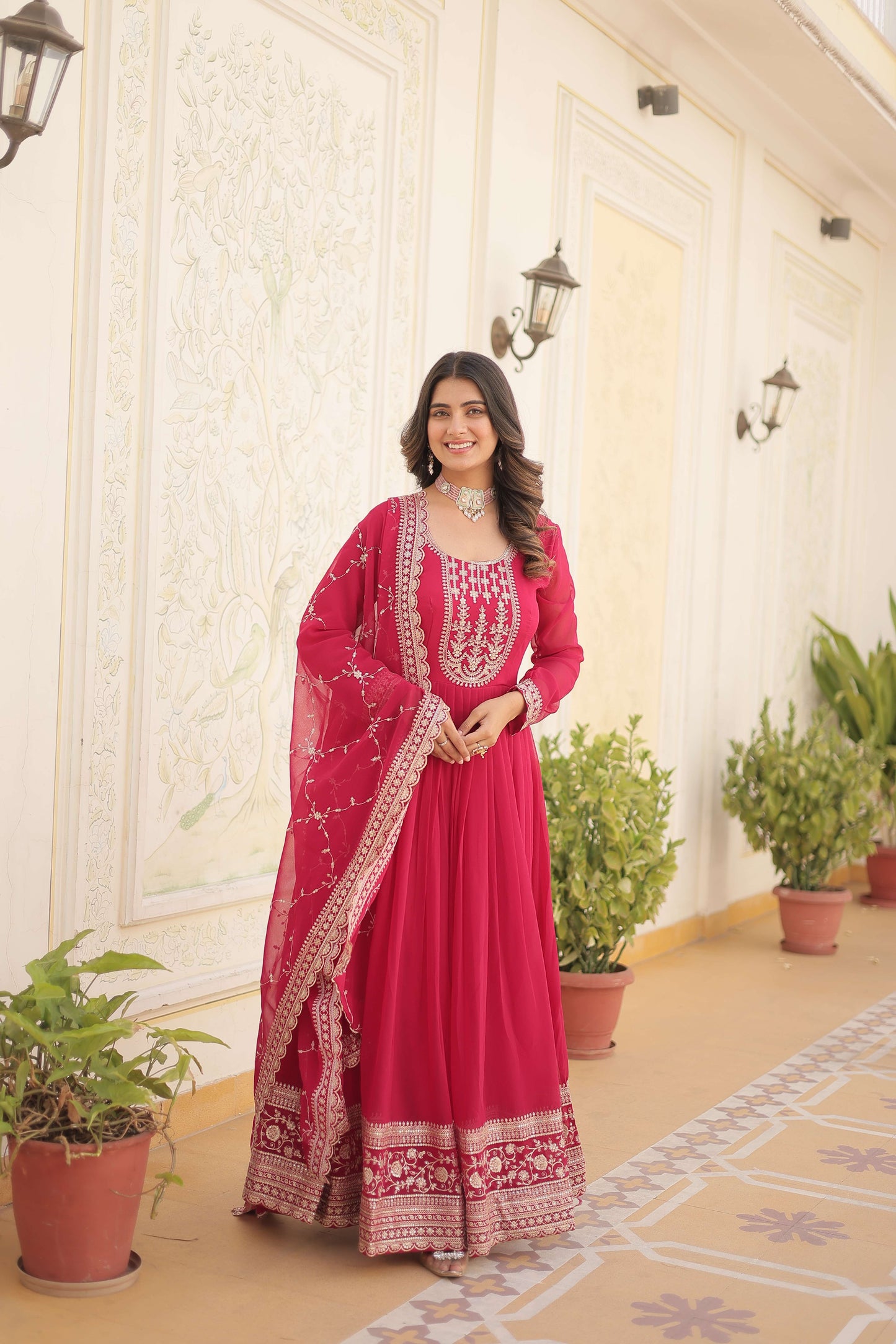 Pink Faux Blooming Sequins Embroidered Gown with Matching Dupatta  Festive & Party Wear 2024