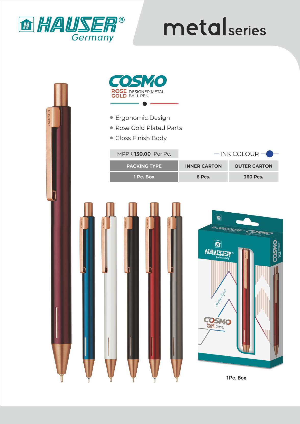 COSMO Rose Designer Metal Gold Ball Pen- Pack of 100