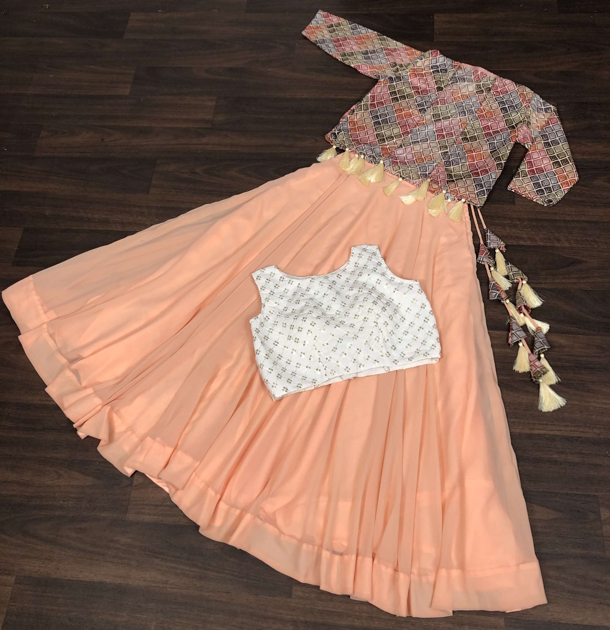 Premium Koti Blouse Lehenga Set in Faux Georgette & Chinnon