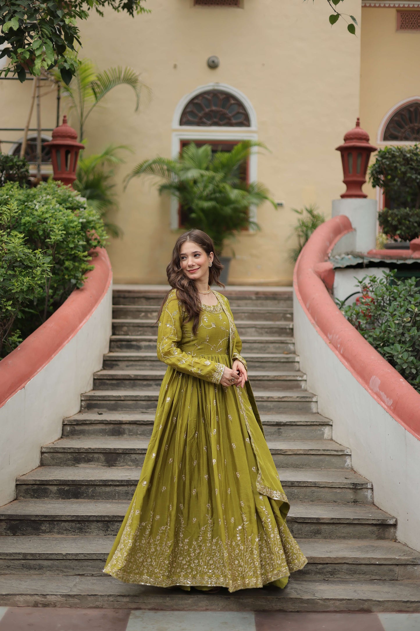 Pista Premium Chinon Sequins Embroidered Kurti with Sharara & Dupatta Set