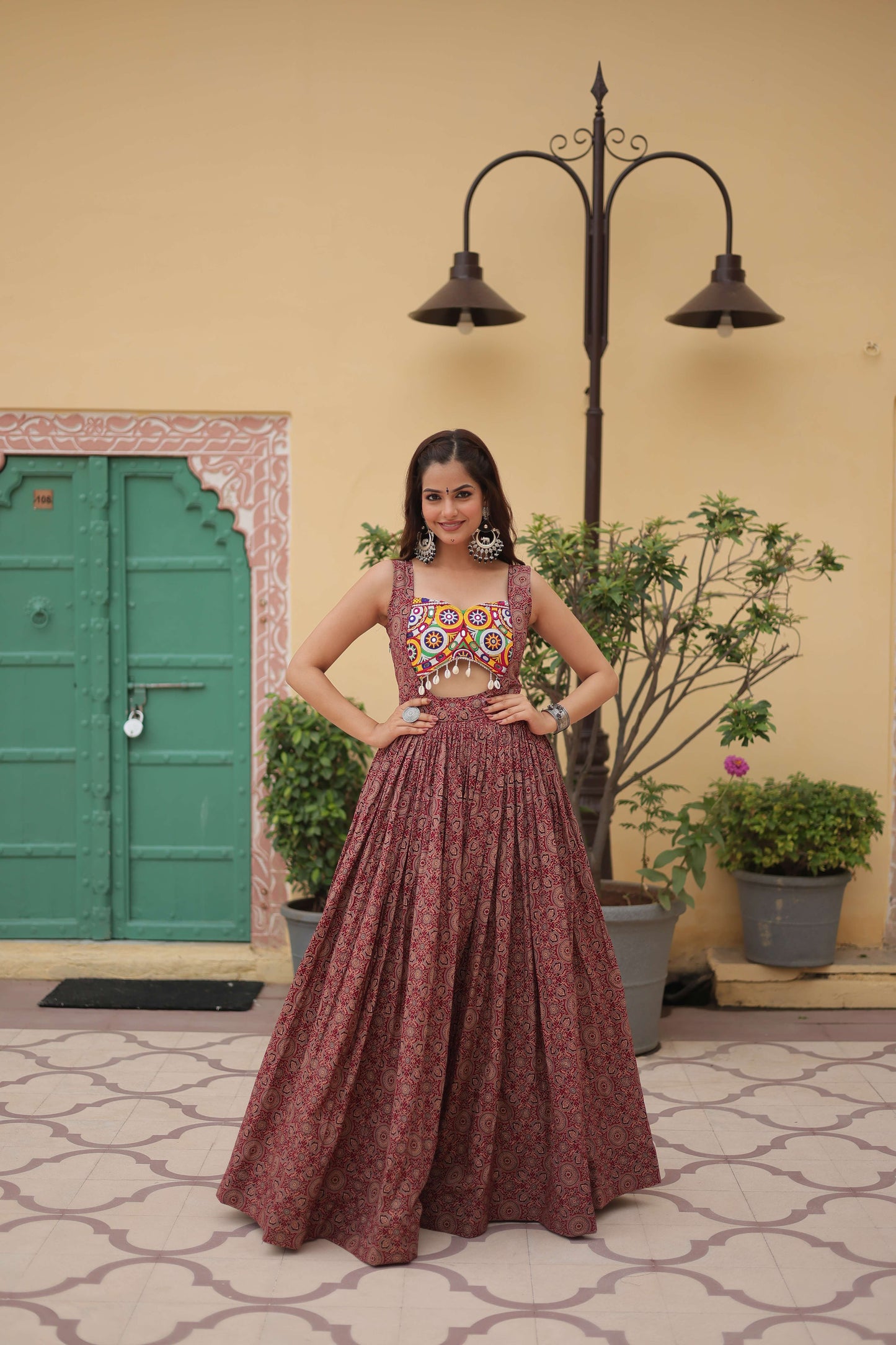 Maroon Faux Georgette Designer Gown  Fully Flared Elegant Party & Wedding Set