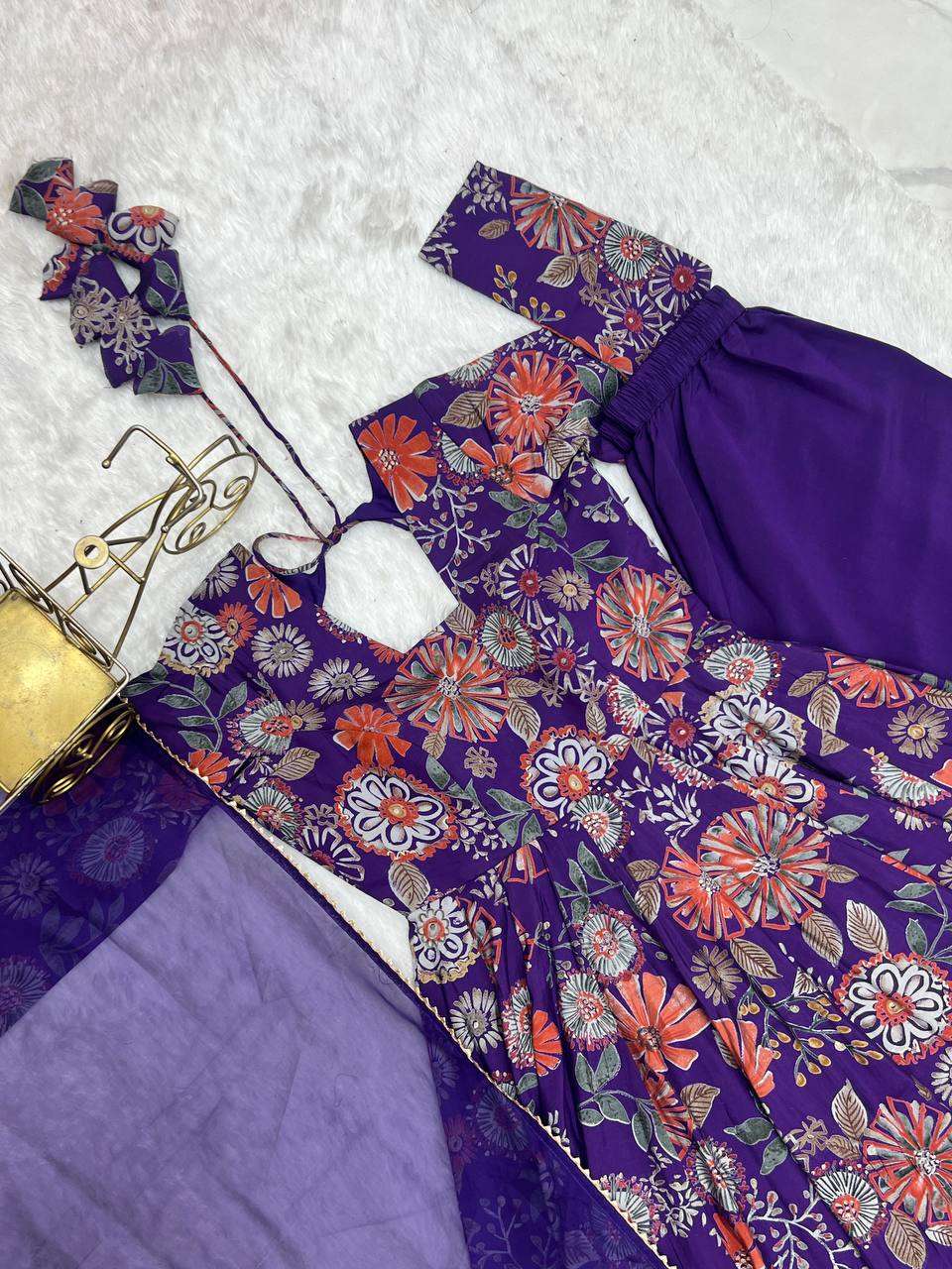 Women's Pure Romansilk Chanderi Printed Anarkali Kurti With Palazzo & Dupatta Set