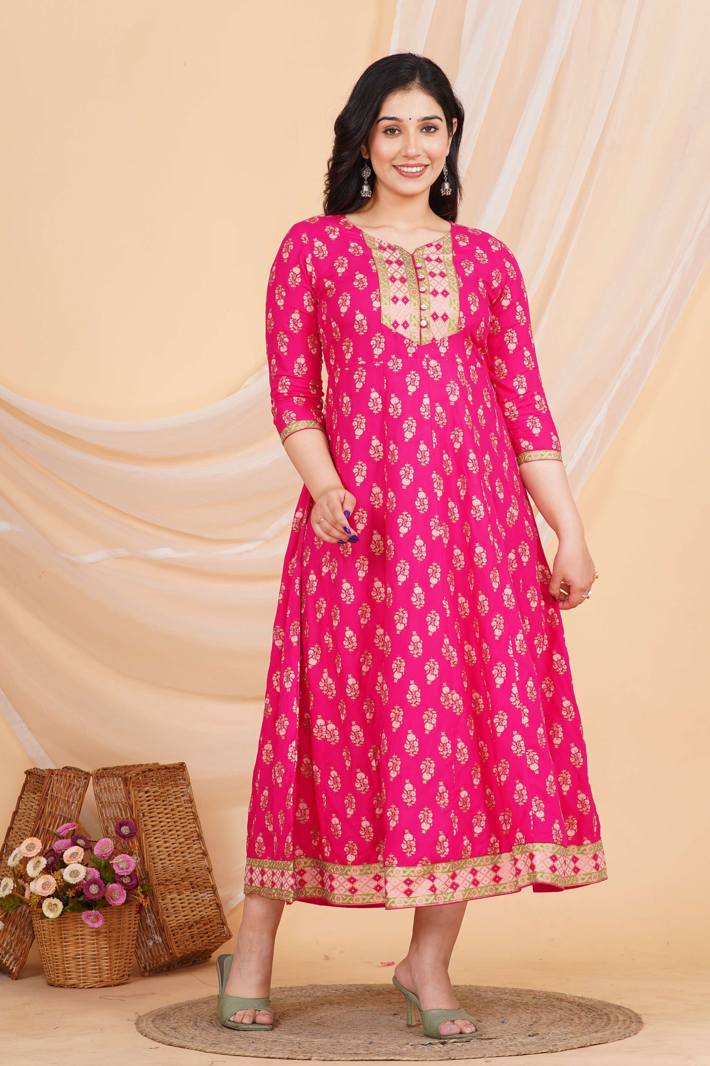 Women's Rayon Printed Anarkali Short Kurti Gown