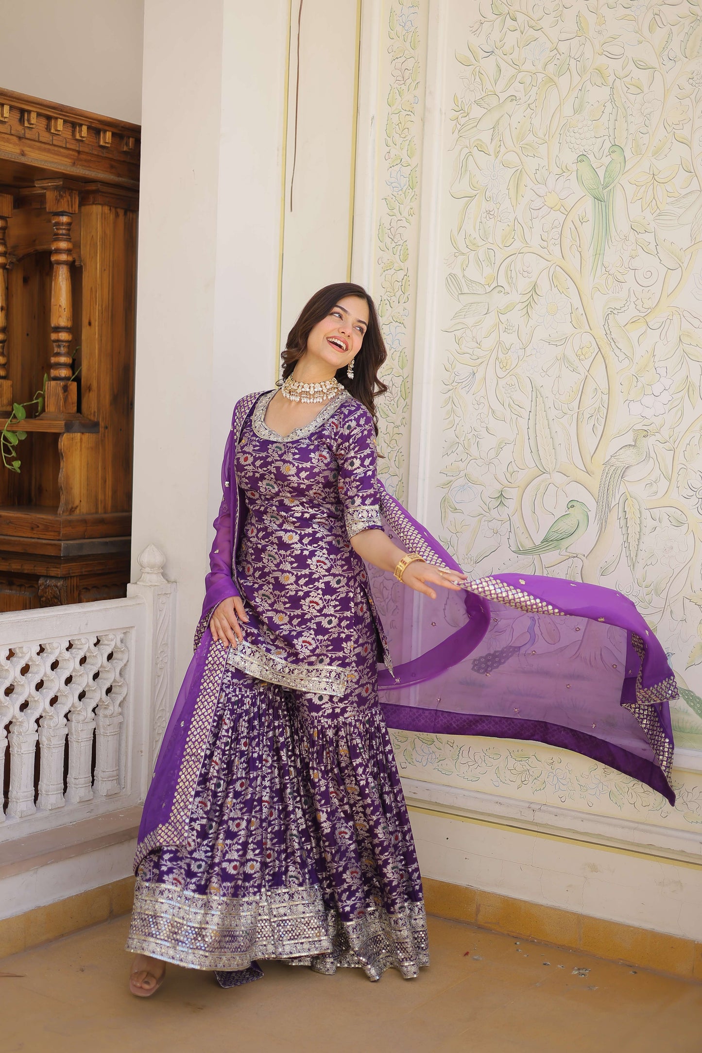 Purple Faux Blooming Sequins Embroidered Sharara Set with Matching Dupatta  Festive & Party Wear 2024