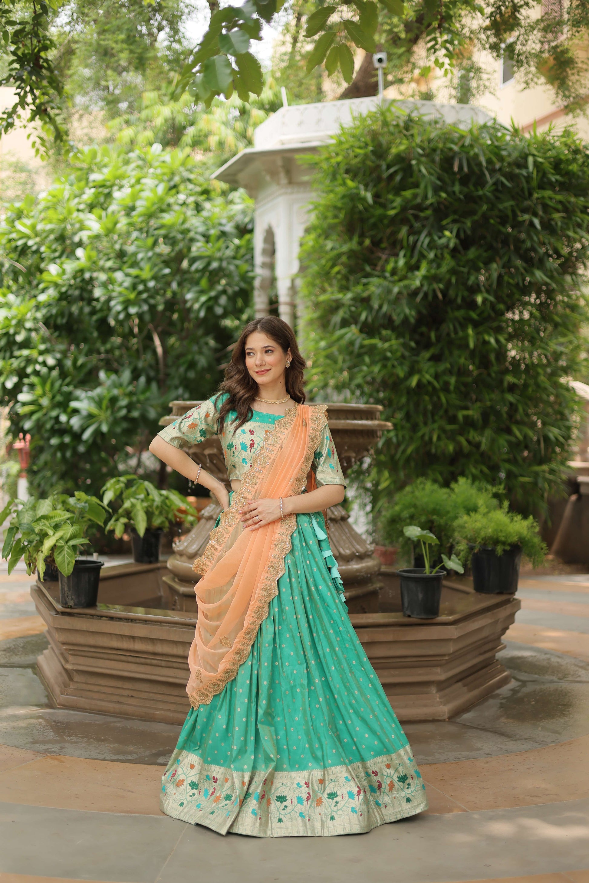 Cosmos Jequard Lehenga Choli with Embroidered Dupatta 