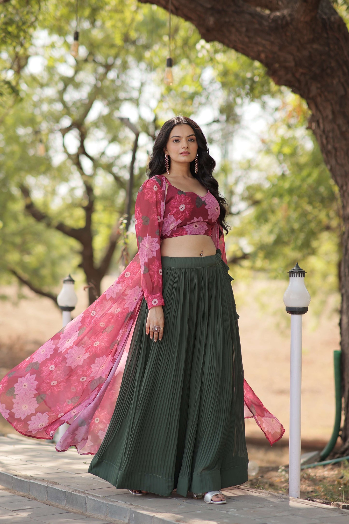 Faux Georgette Lehenga Choli with Digital Flower Print Shrug 