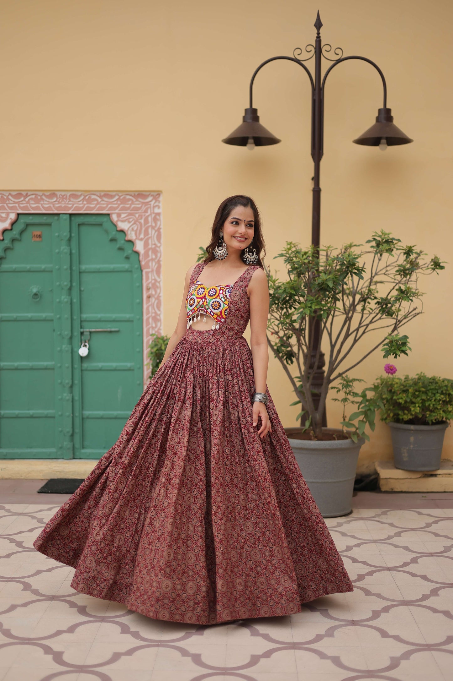 Maroon Faux Georgette Designer Gown  Fully Flared Elegant Party & Wedding Set