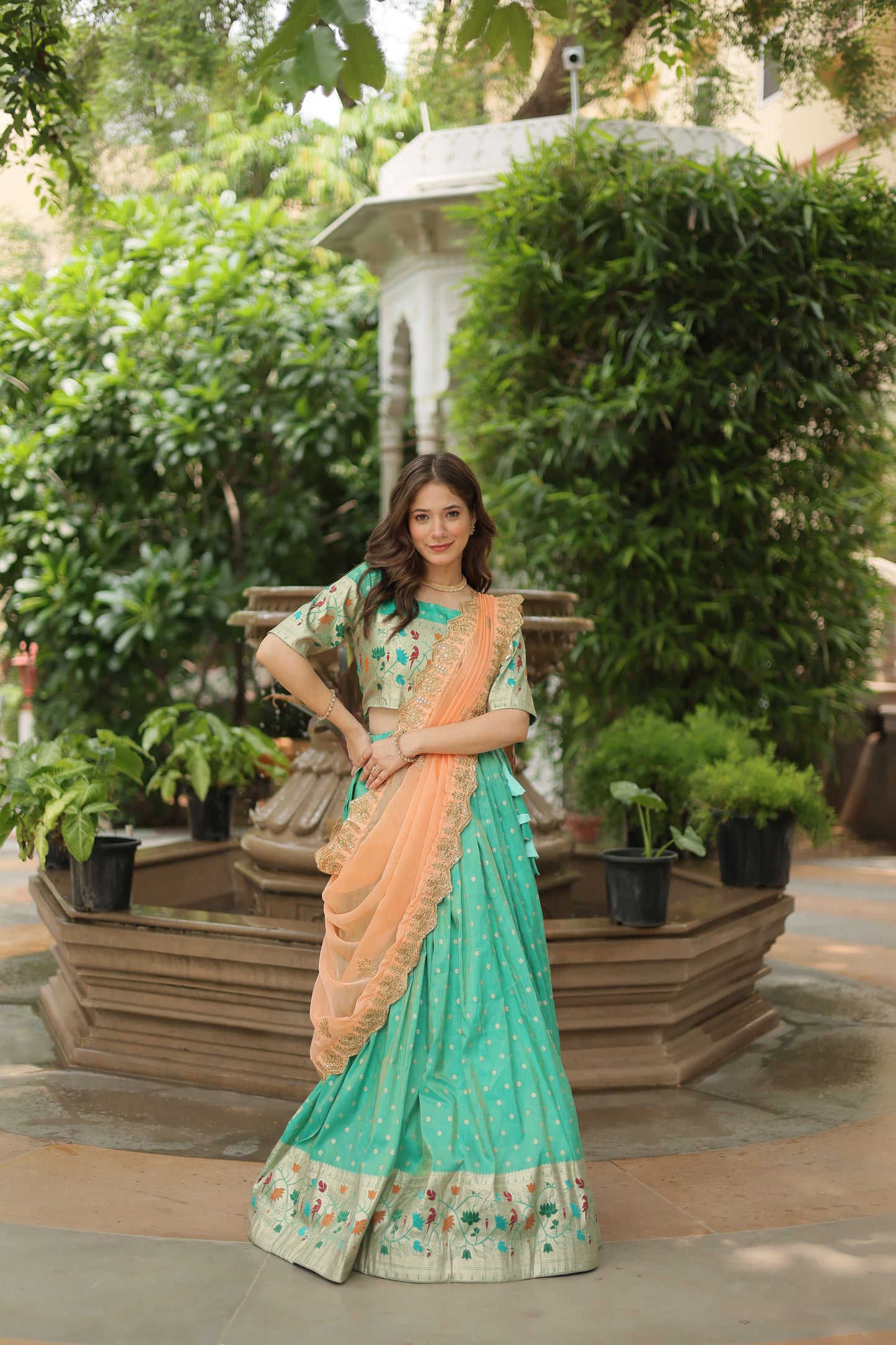Cosmos Jequard Lehenga Choli with Embroidered Dupatta 