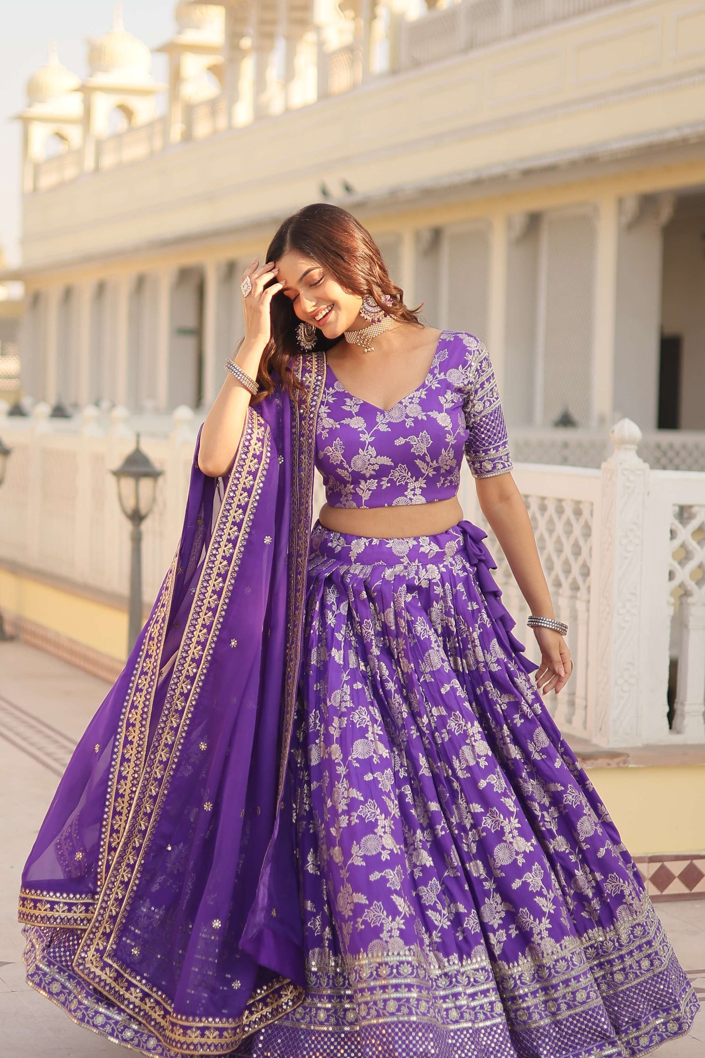 Designer Pure Viscose Jacquard Embroidered Lehenga Choli with Dupatta ?