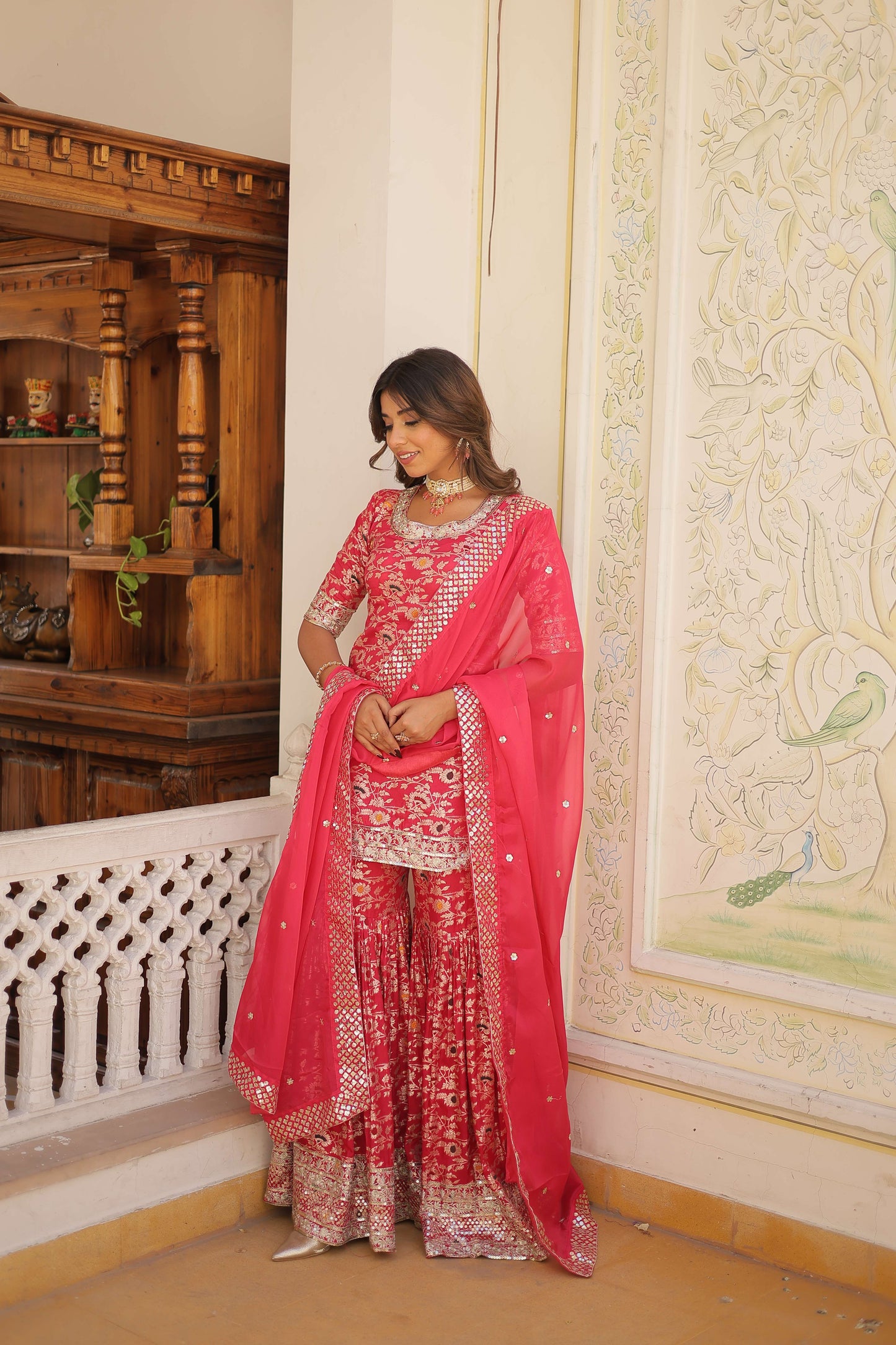 Pink Faux Blooming Sequins Embroidered Sharara Set with Matching Dupatta  Festive & Party Wear 2024