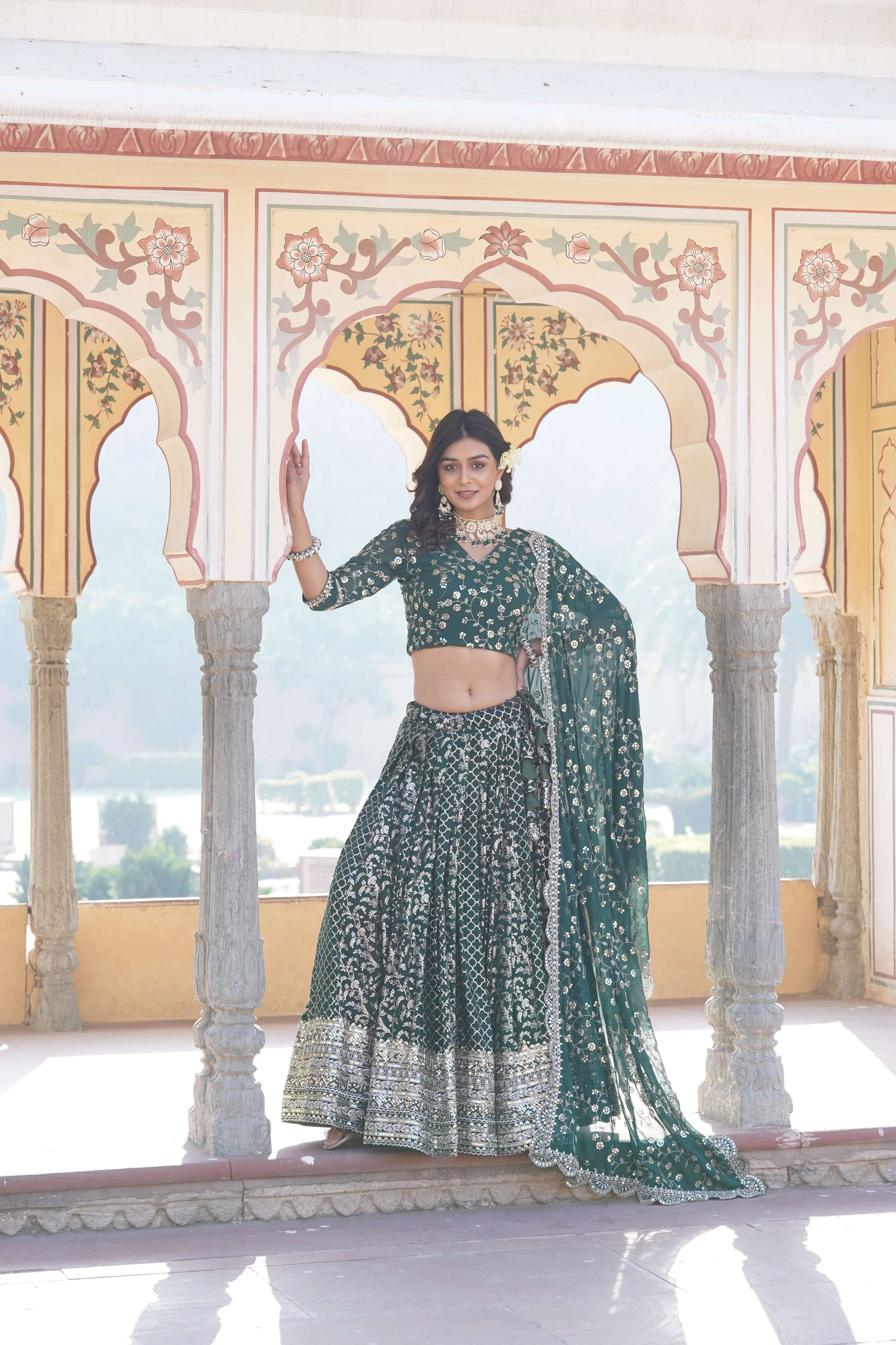 Designer Pure Viscose Jacquard Lehenga Choli with Sequins Dupatta 
