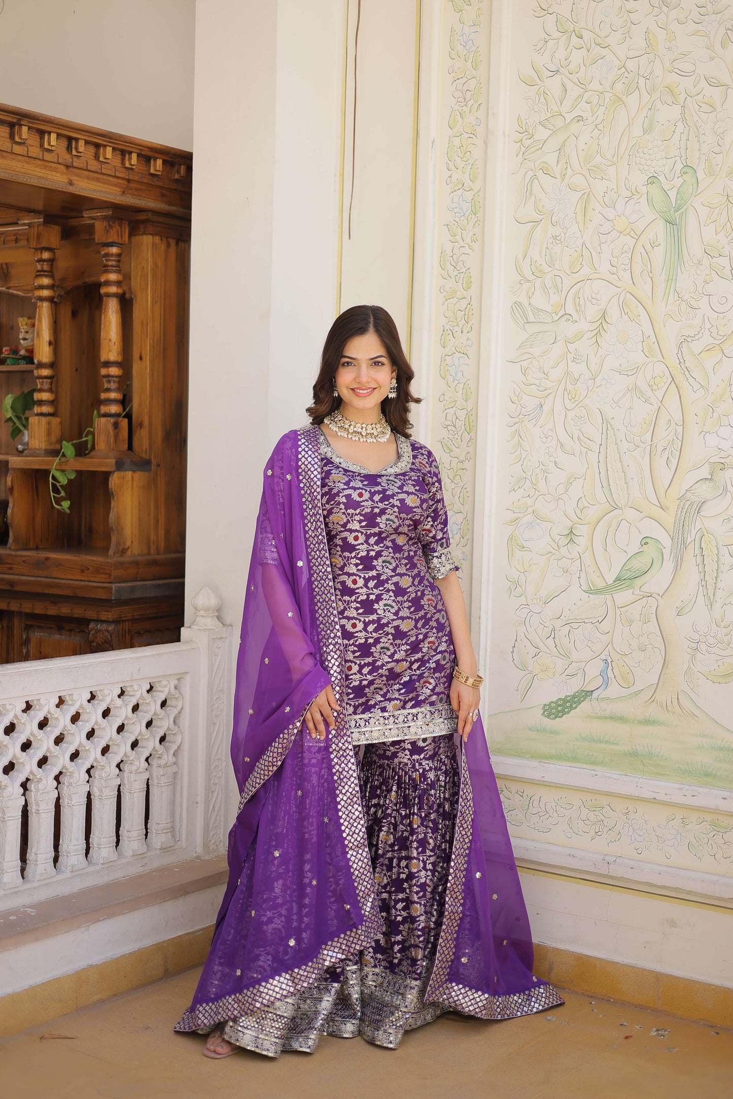 Purple Faux Blooming Sequins Embroidered Sharara Set with Matching Dupatta  Festive & Party Wear 2024