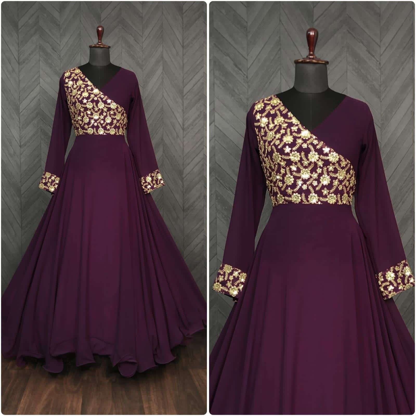 Purple Elegant Faux Blooming Designer Gown with Rich Embroidery  Premium Ready-to-Wear Dress