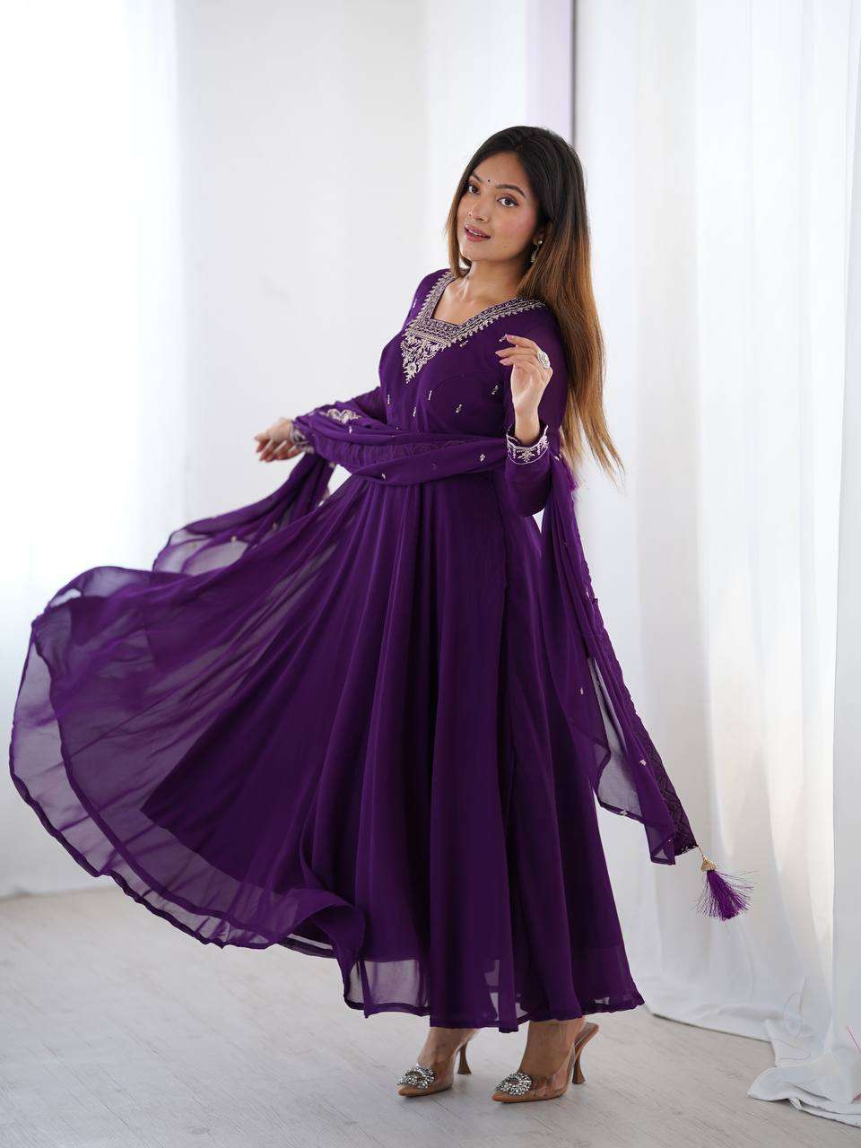 Womens Fox Georgette Anarkali Kurti with Pant & Dupatta Set