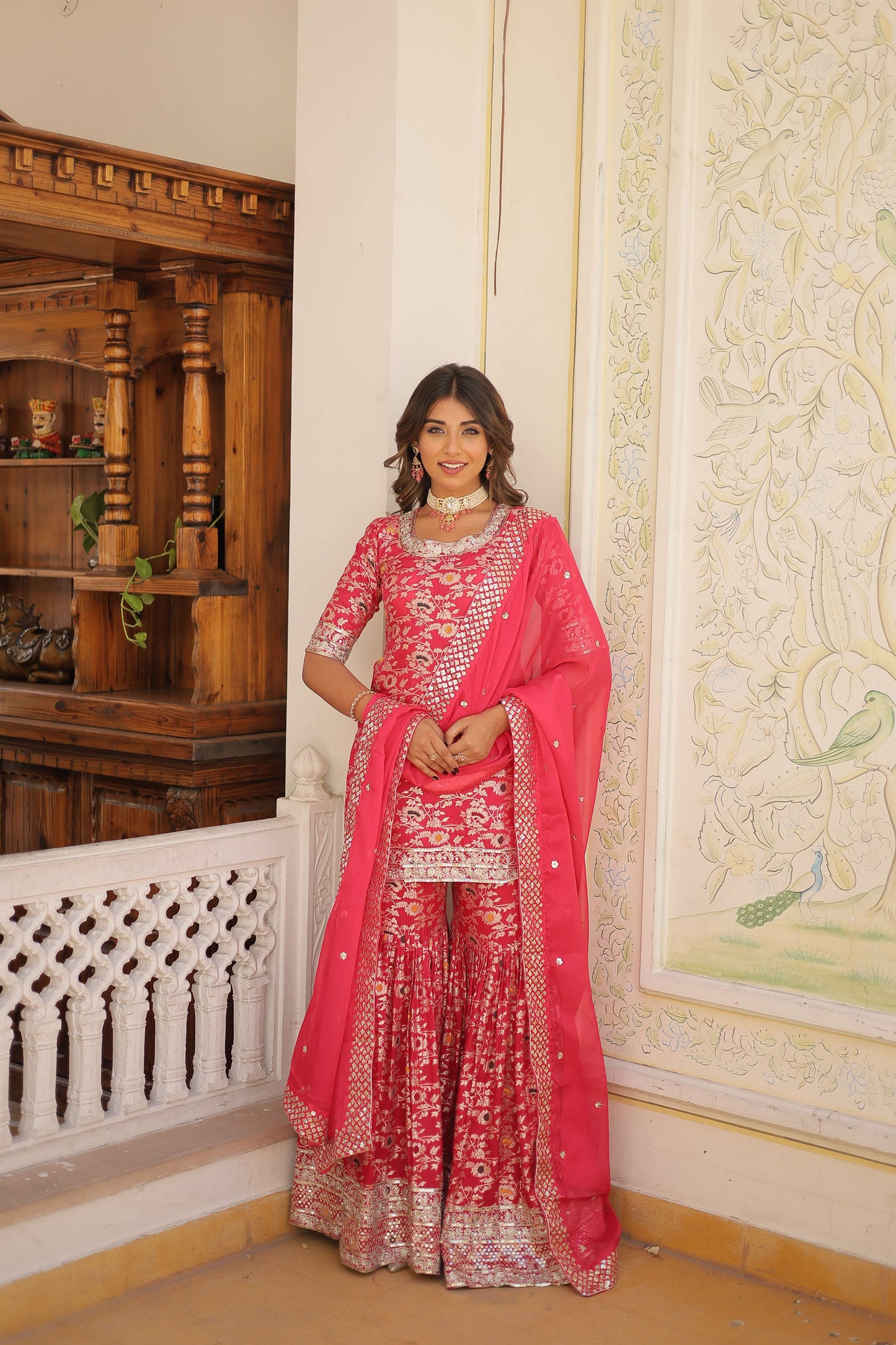Pink Faux Blooming Sequins Embroidered Sharara Set with Matching Dupatta  Festive & Party Wear 2024