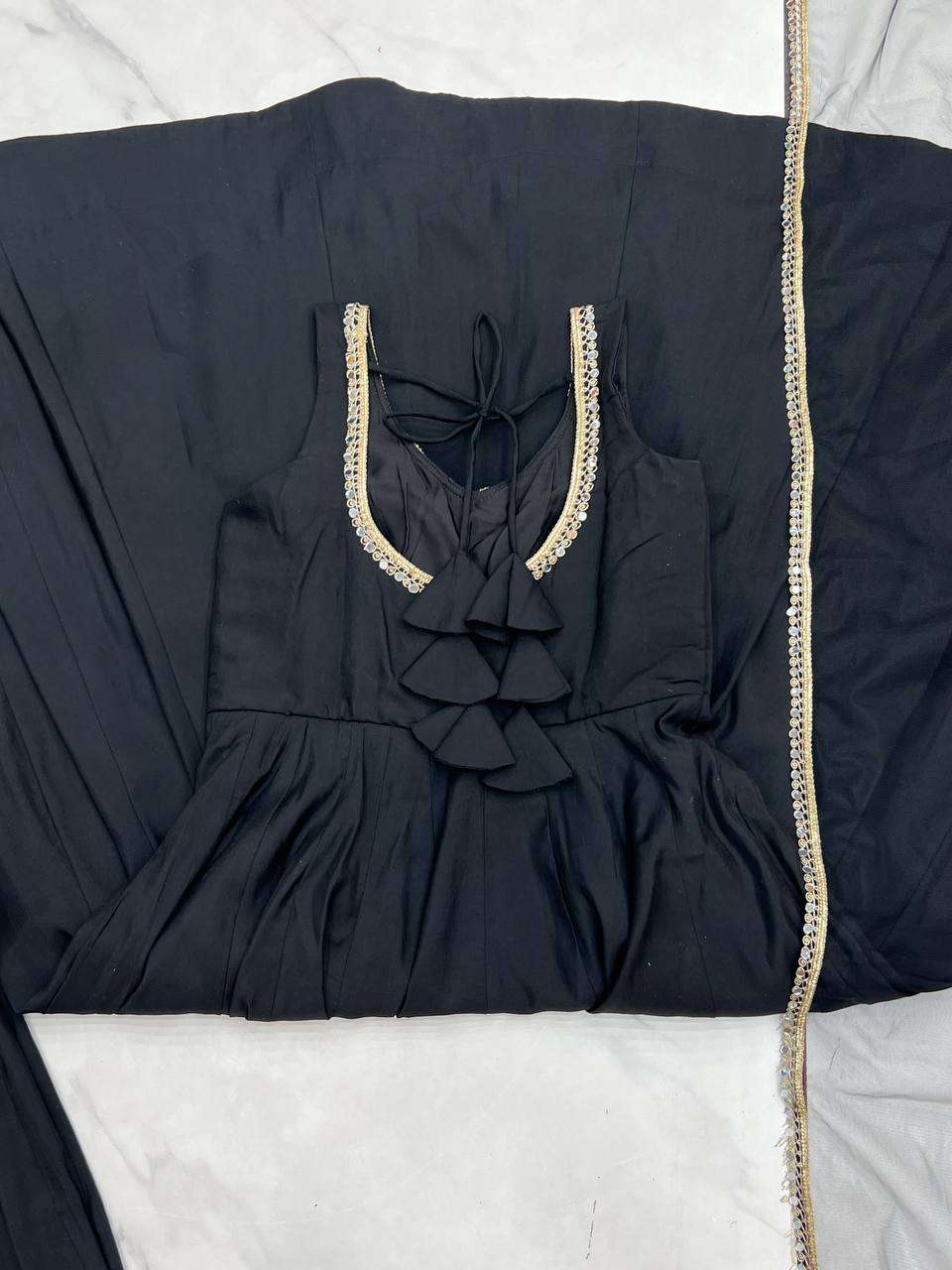 Womens Pure Romansilk Chanderi Anarkali Kurti with Pant & Dupatta Set