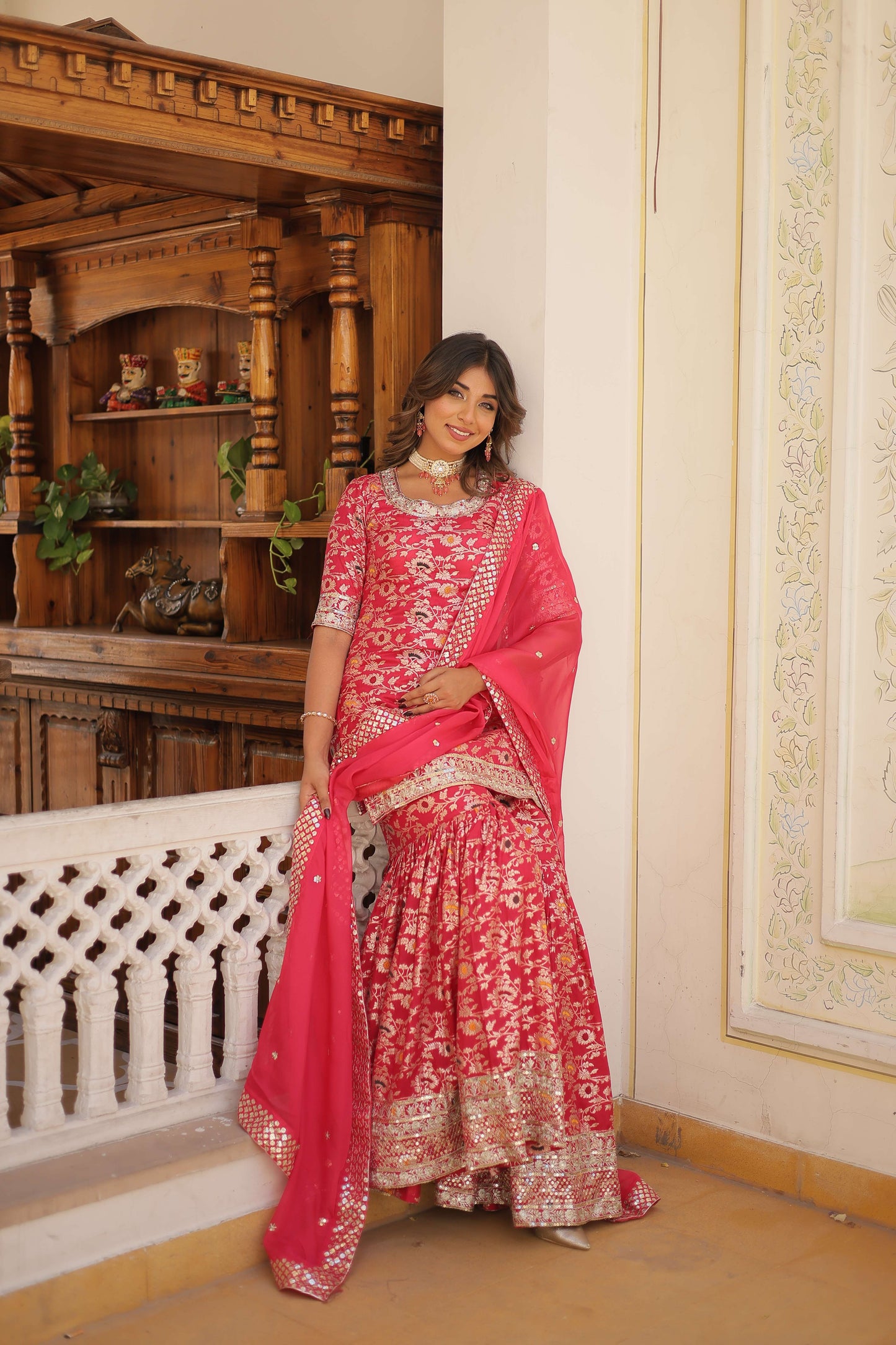 Pink Faux Blooming Sequins Embroidered Sharara Set with Matching Dupatta  Festive & Party Wear 2024