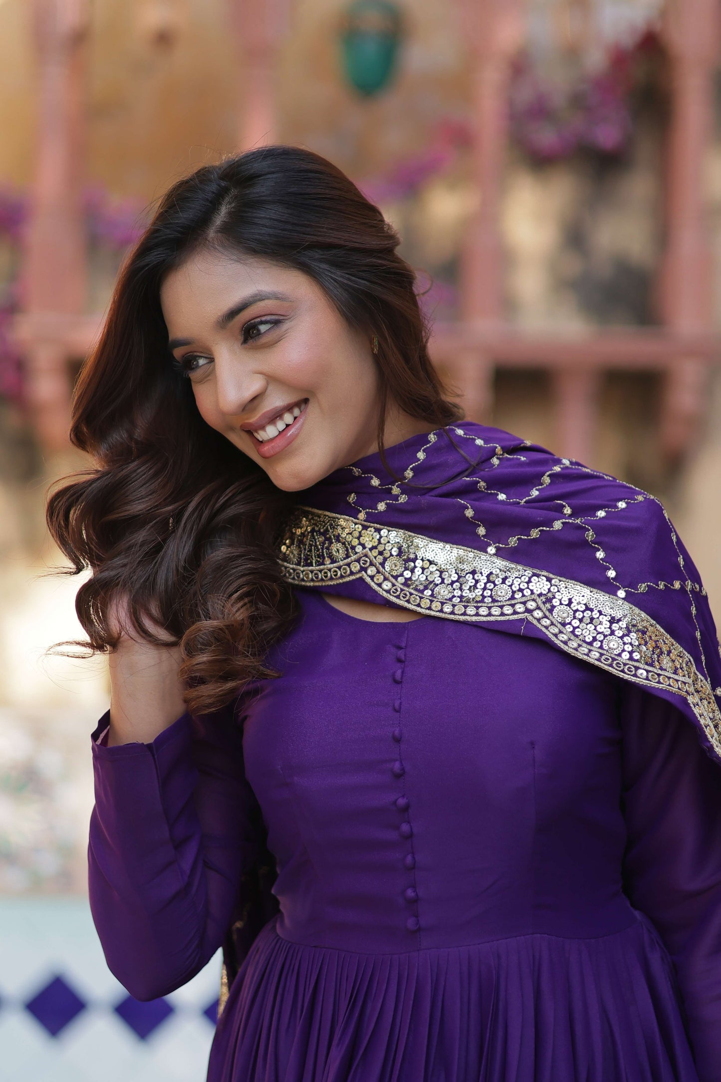 Jambli Star Georgette Fully Flared Gown with Sequins Embroidered Dupatta