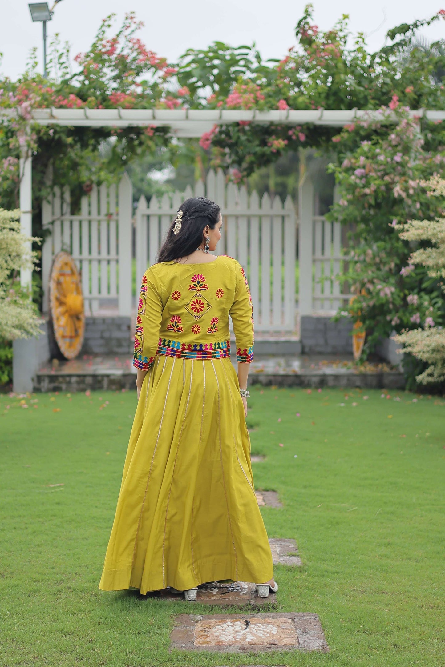 Vibrant Roman Fabric Navratri Lehenga Choli Set with Koti Blouse