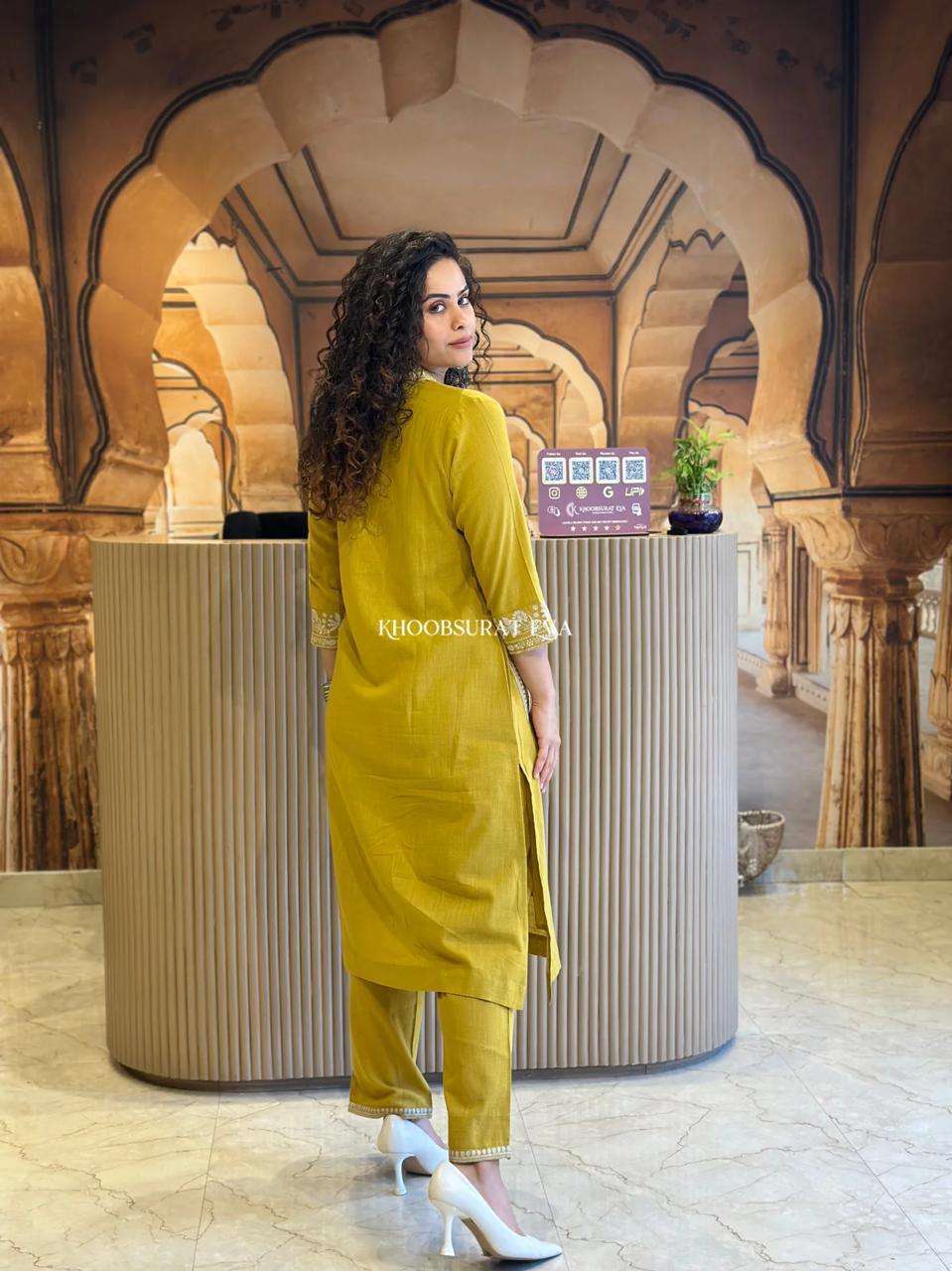 Women's Cotton Embroidery Straight Kurti With Pant Set