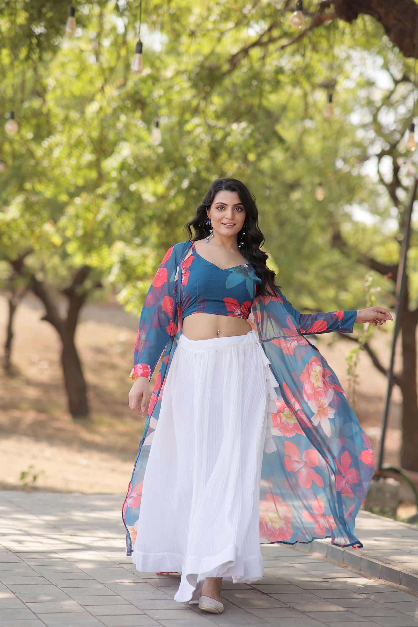 Faux Georgette Lehenga Choli with Digital Flower Print Shrug
