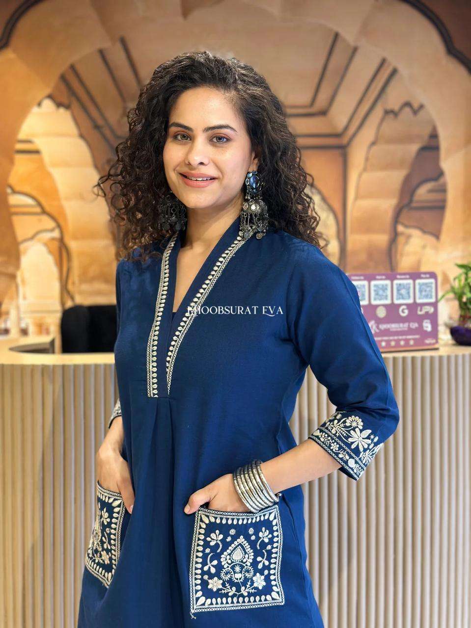 Women's Cotton Embroidery Straight Kurti With Pant Set