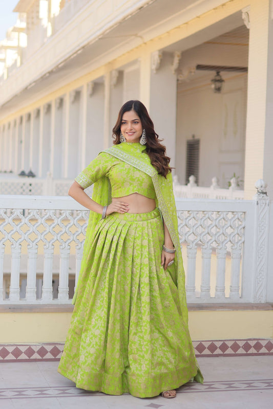 Designer Dyable Viscose Jacquard Lehenga Choli with Sequins Dupatta