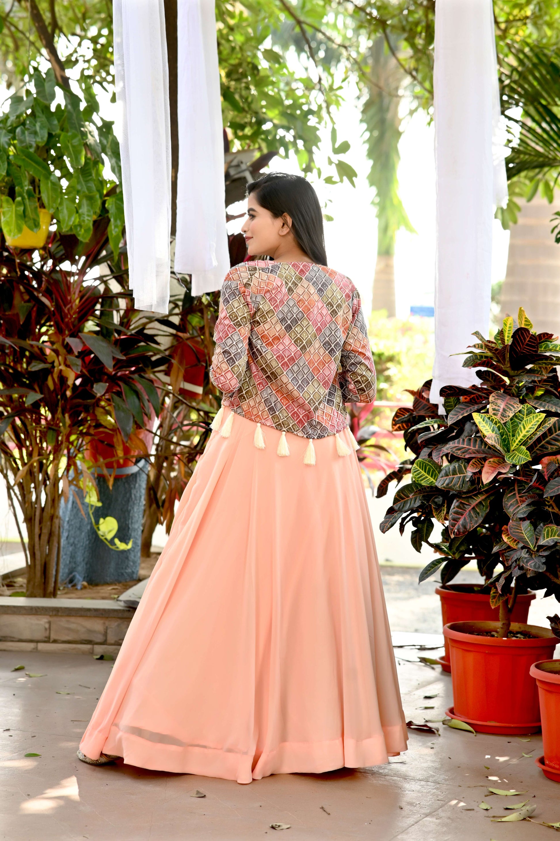Premium Koti Blouse Lehenga Set in Faux Georgette & Chinnon