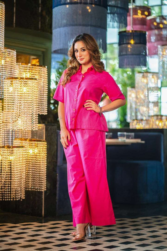 Women's Cotton Plain Straight Short Kurti With Pant Set