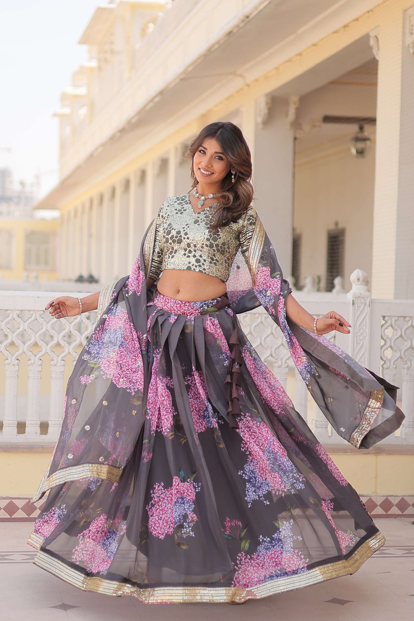Digital Printed Russian Silk Lehenga Choli with Sequins Dupatta ?