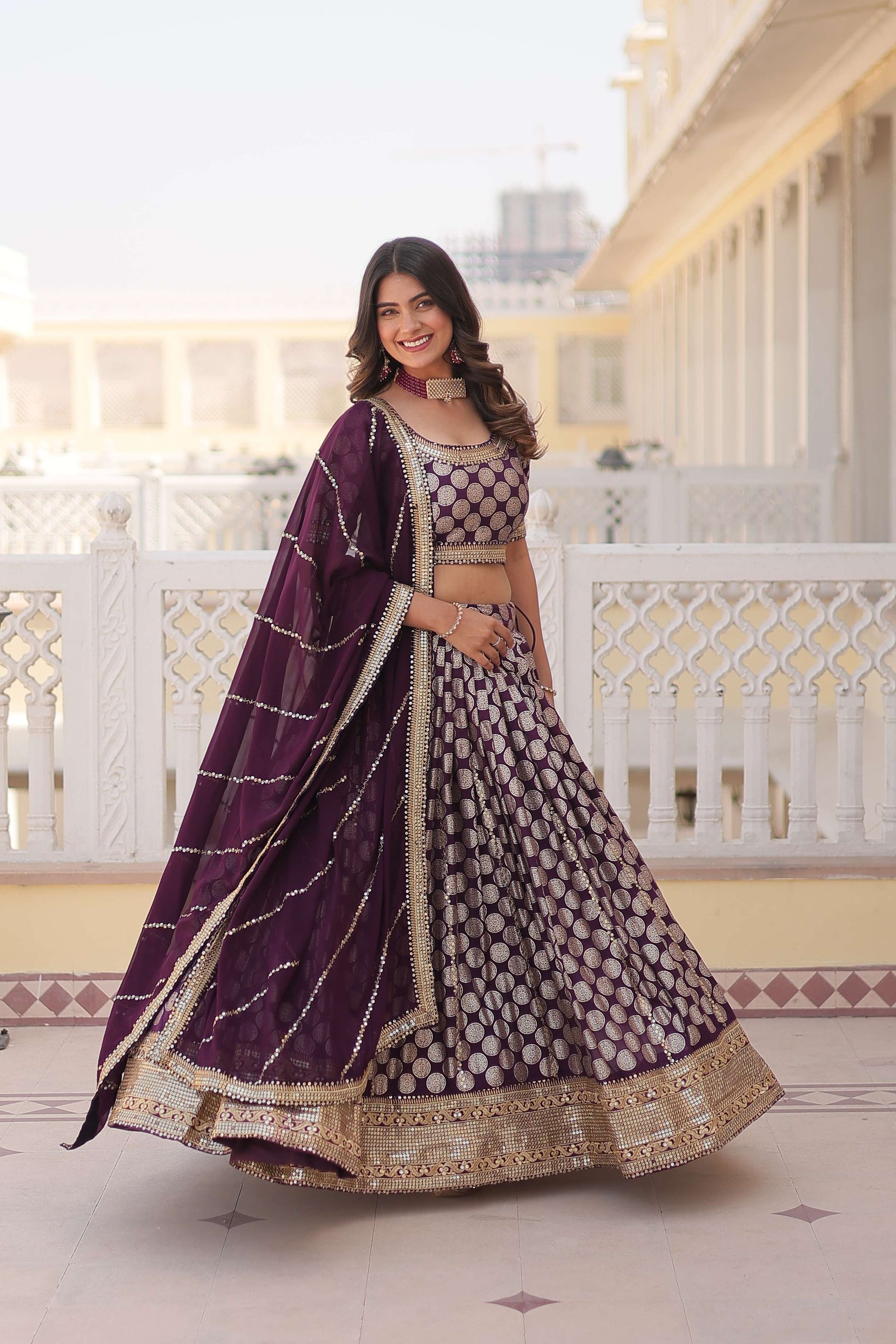 Designer Dyable Viscose Jacquard Lehenga Choli with Sequins Dupatta 