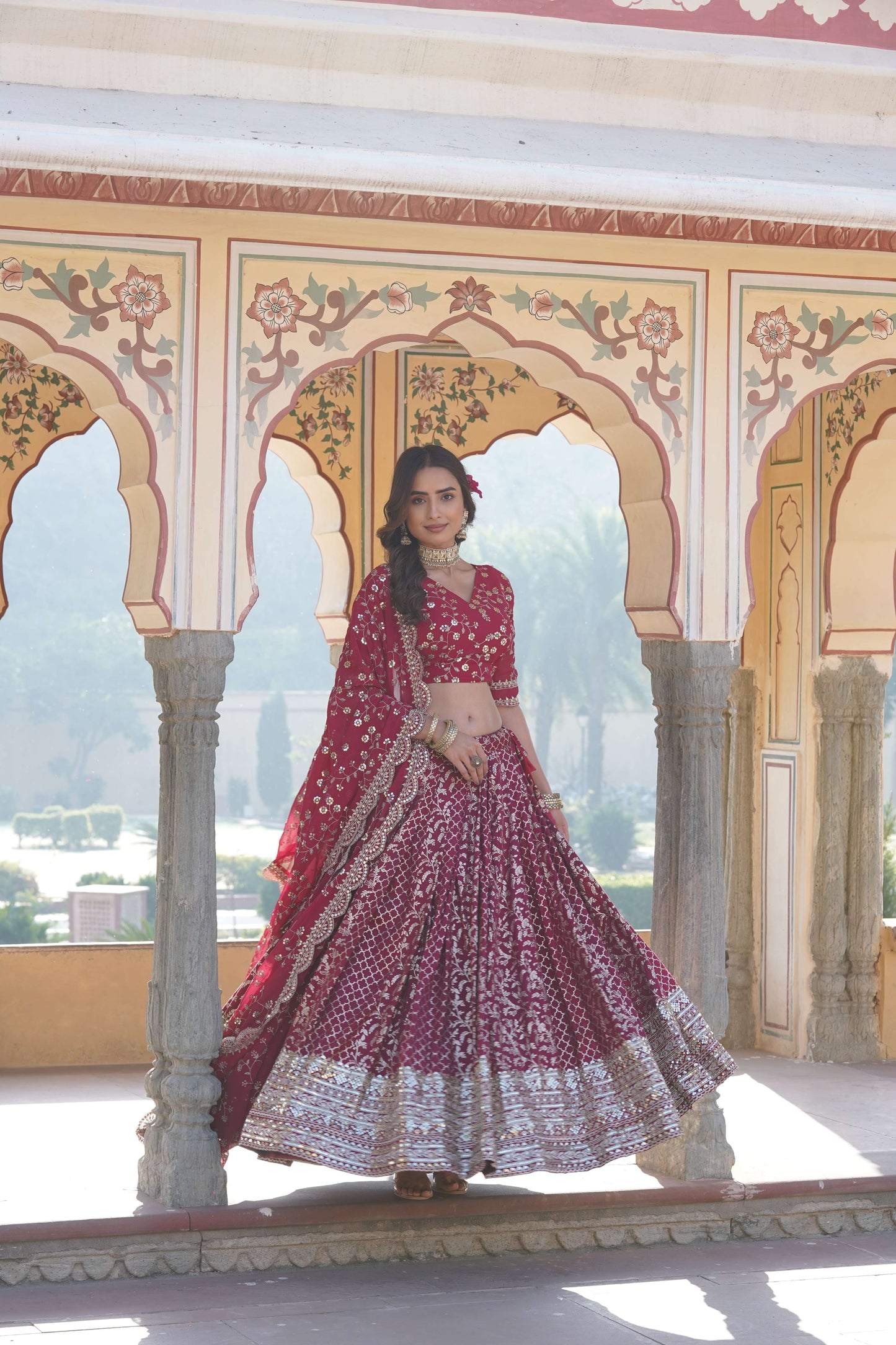 Designer Pure Viscose Jacquard Lehenga Choli with Sequins Dupatta